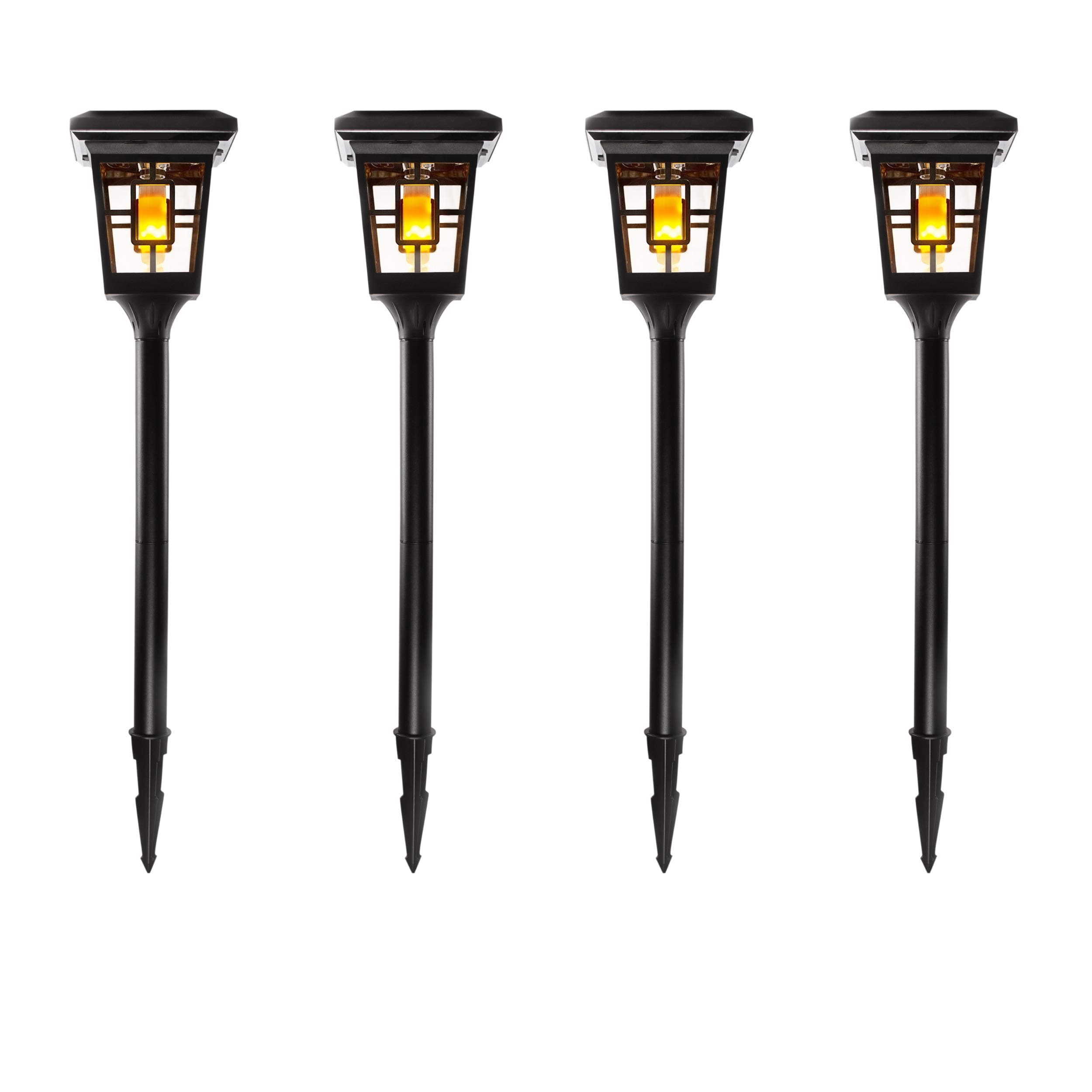SOLARBASICS SB-57B Luna Flame Bulb Solar Accent Light: Stake, Pier and Wall Mounts, LED, Black, 4-Pack