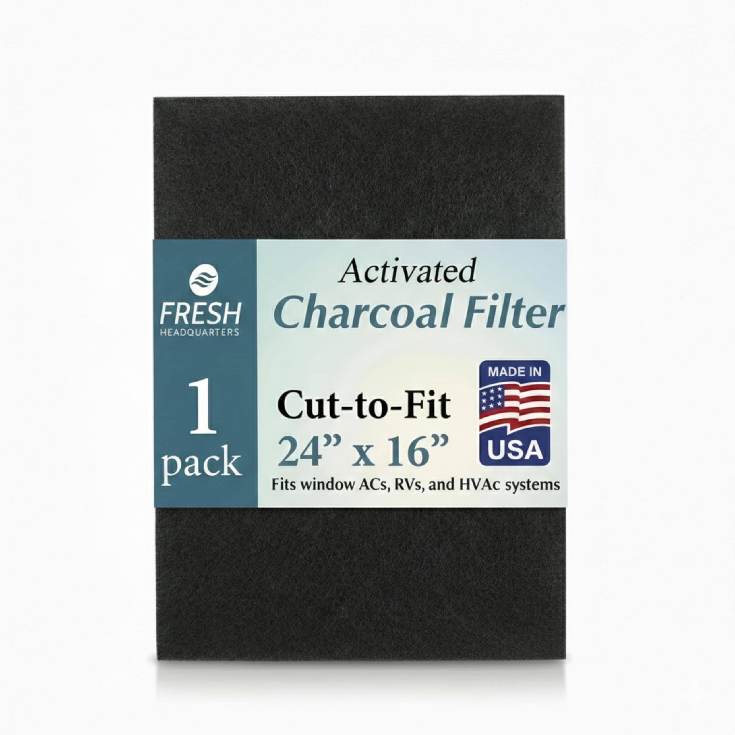 Fresh Headquarters Activated Carbon Filter Pad - Cut To Fit AC Filter - Removes Dust, Odors & VOCs, Also for Window Units, RV, Air Purifier, & Air Vent Filters for Home Ceiling, Made in USA - 24"x16"