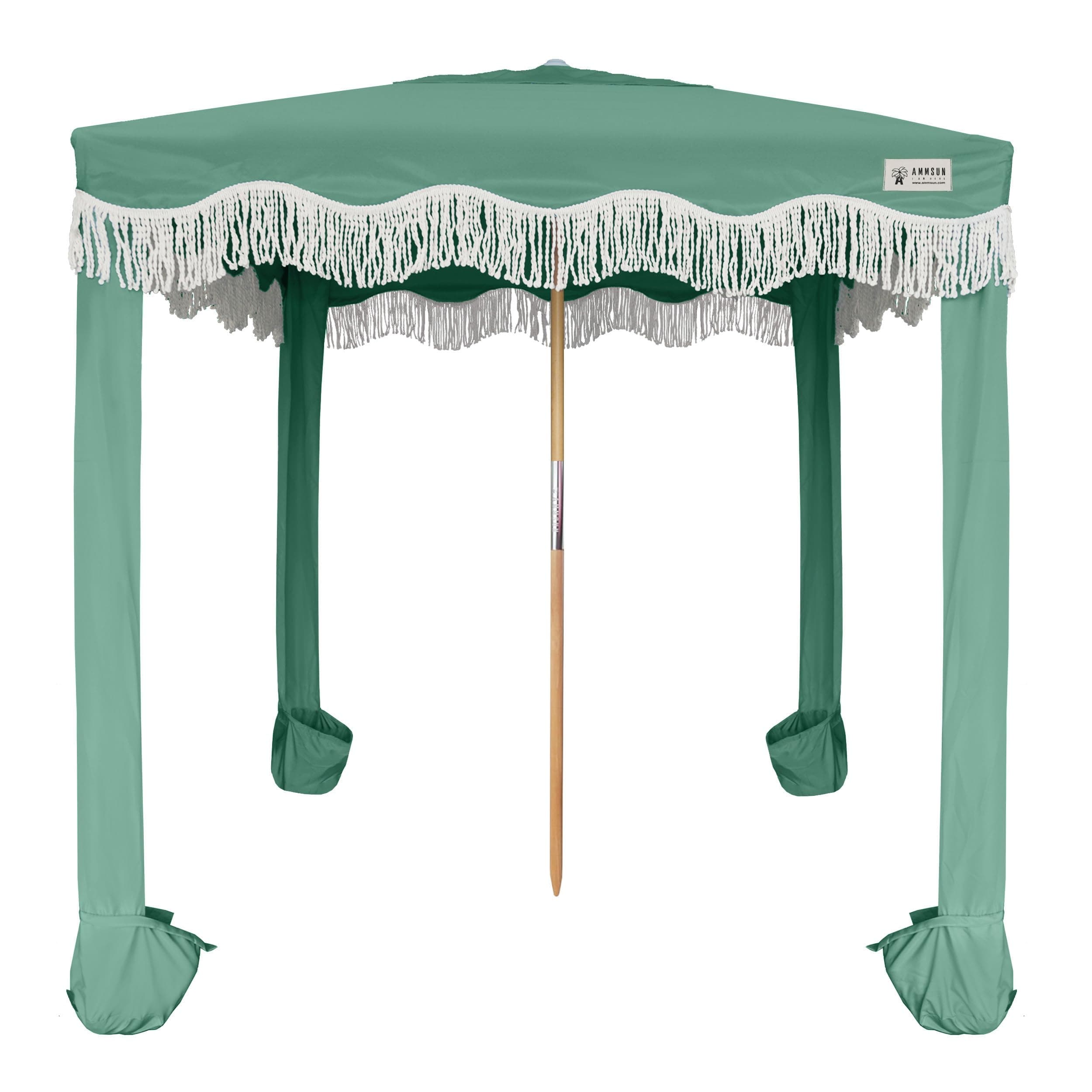 AMMSUN Beach Cabana with Fringe, 6.5' x 6.5' Boho Beach Canopy with Tassels, Easy Set up & Premium Wood Pole, Cabana Tent with Sand Pockets, Instant Sun Shade for Sand, Garden, Patio, Mint Green