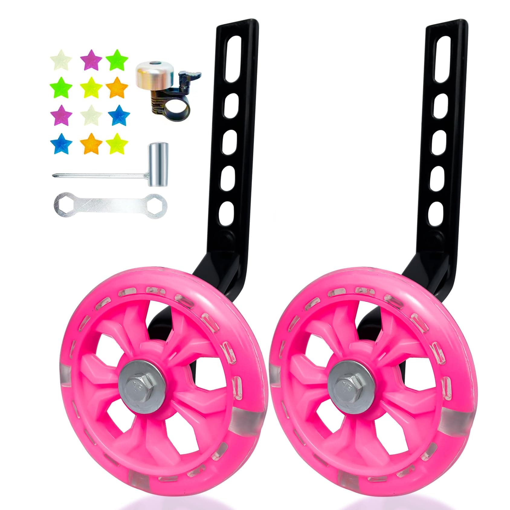 DDJKCZ Training Wheels Flash Mute Big Wheel Compatible for 12 14 16 18 20 inch Single Speed Bicycle (pink)