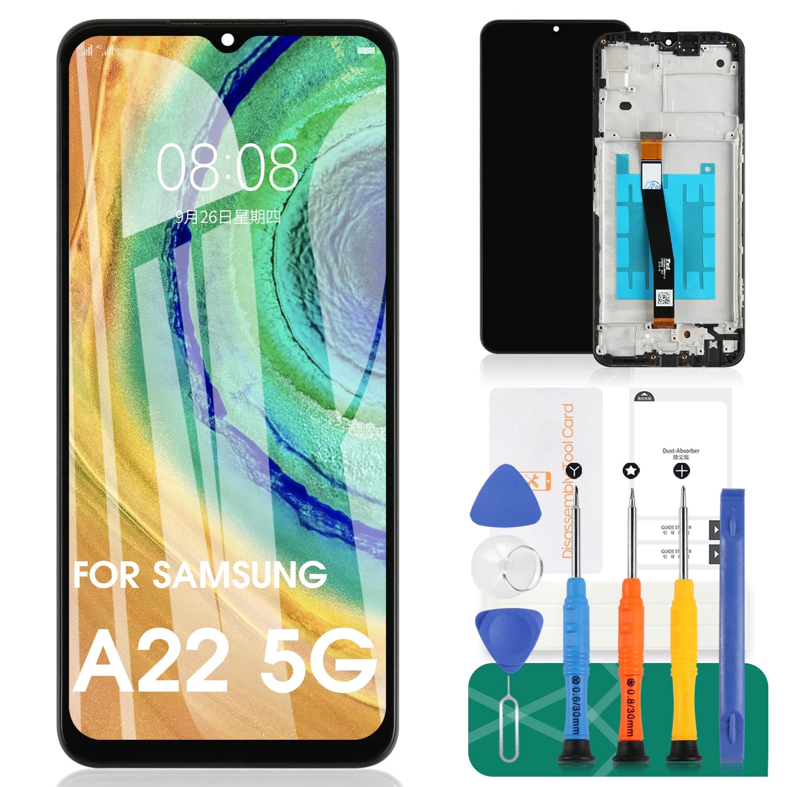 for Samsung Galaxy A22 5G Screen Replacement for Samsung A22 5G LCD for Samsung A22 5G LCD Display for SM-A226B SM-A226B/DSN Digitizer Touch Screen Assembly Repair Parts with Frame