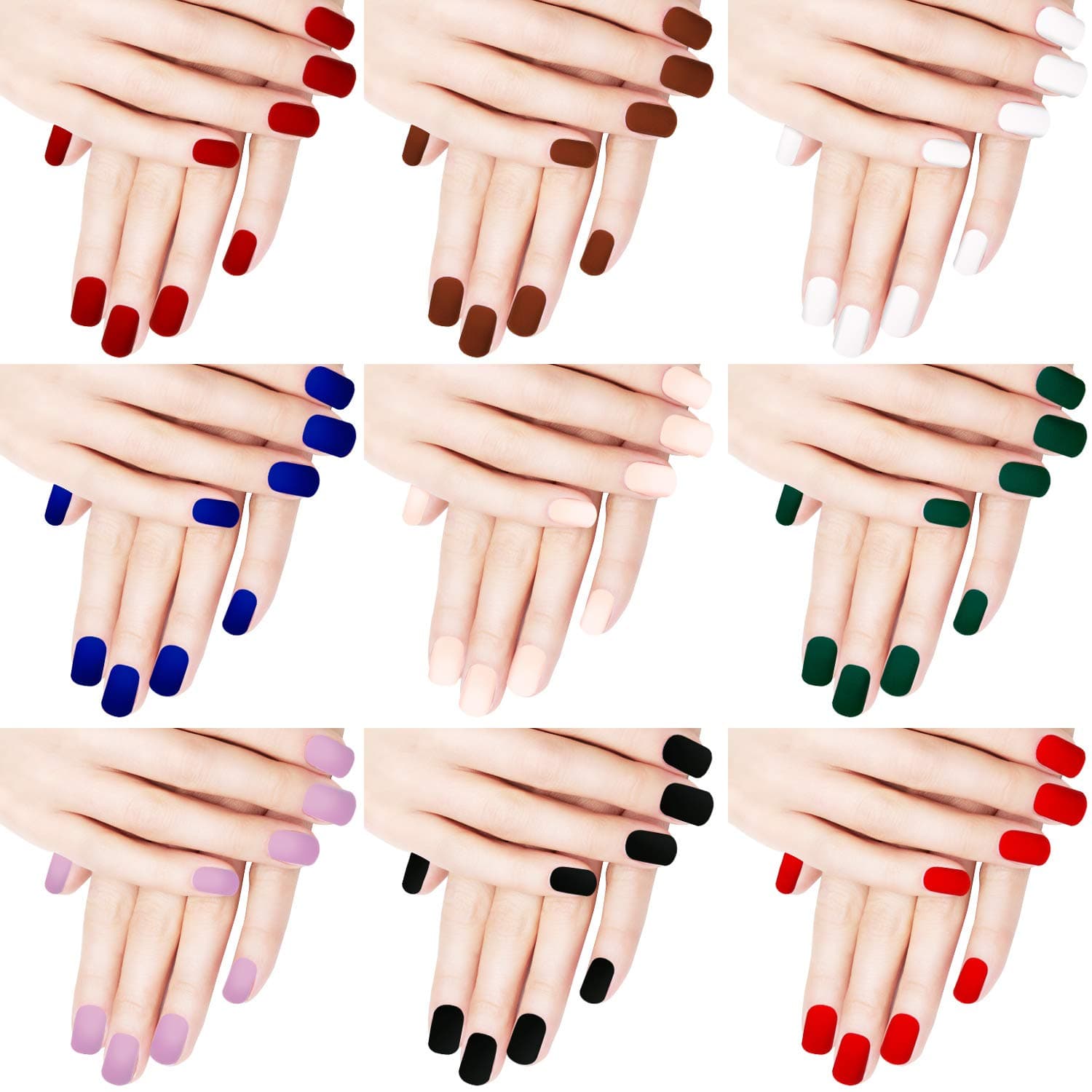 216 Pieces Short False Nails Square Matte Artificial Fake Nail Full Cover Coffin Press on Nails Colorful Solid Color Acrylic Fake Fingernail Tip Kit for Nail Art Salon