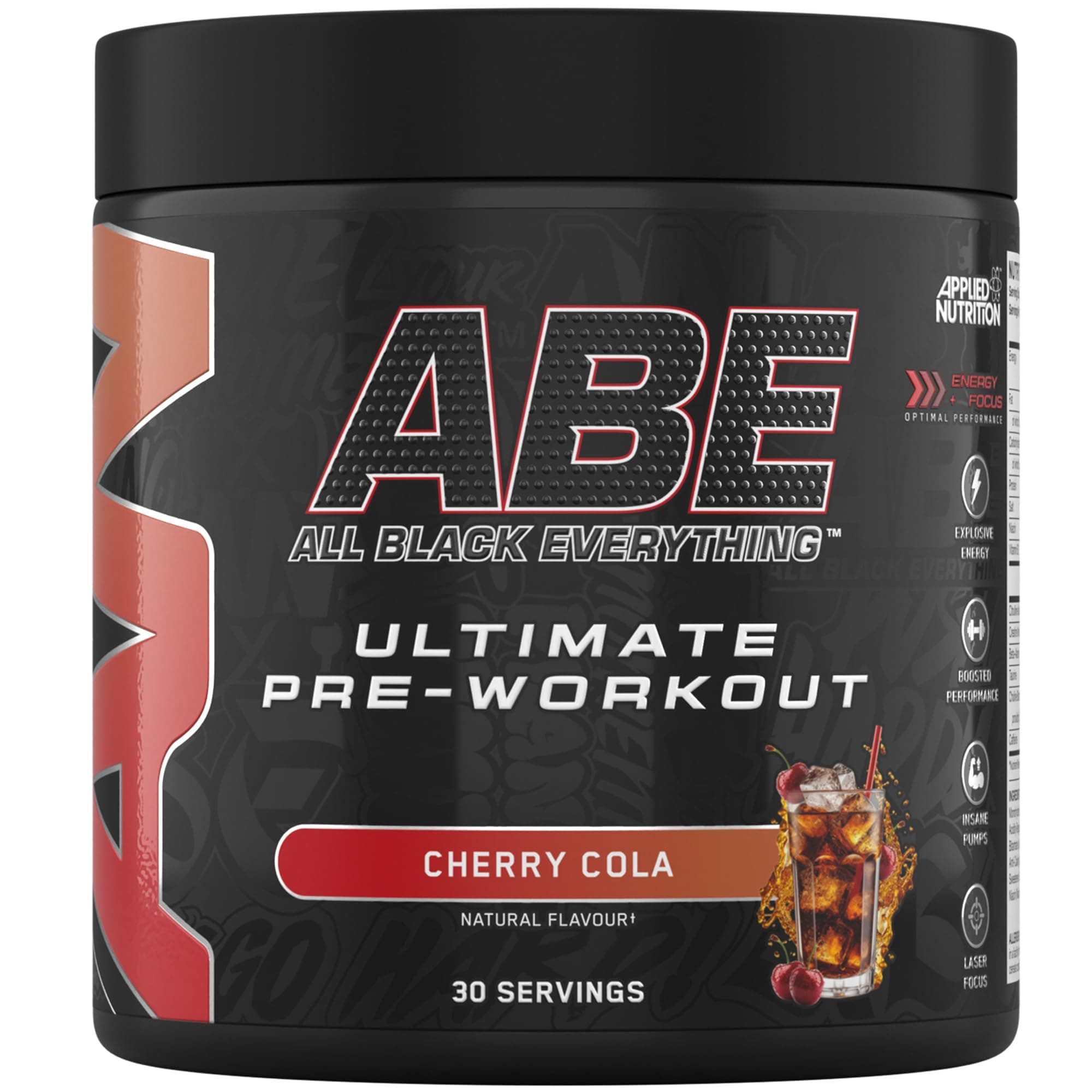 Applied Nutrition ABE Pre Workout - All Black Everything Pre Workout Powder, Energy & Physical Performance with Citrulline, Creatine, Beta Alanine (375g - 30 Servings) (Cherry Cola)
