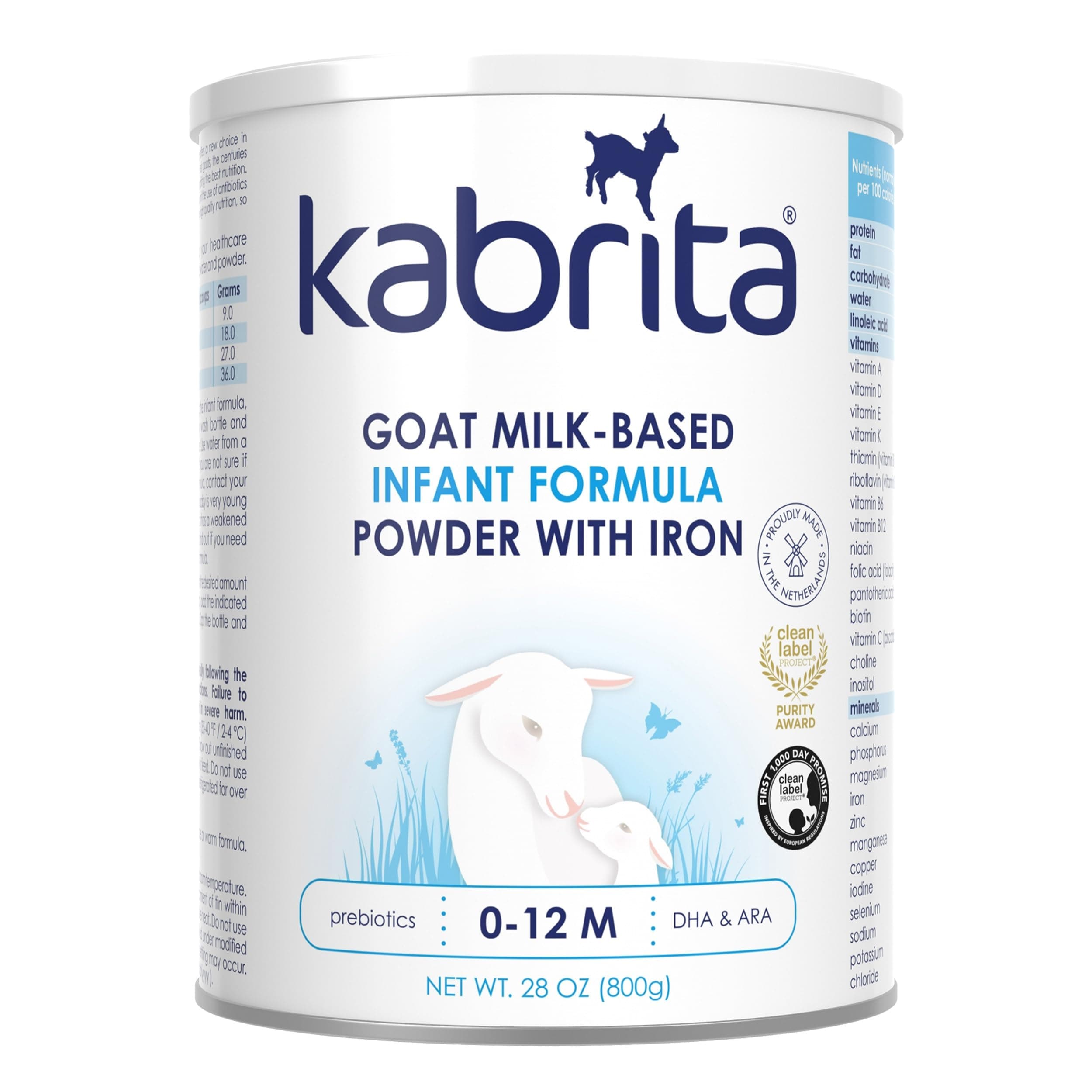 - Kabrita Goat Milk-Based Infant Formula Powder with Iron, DHA, ARA & Prebiotics, for Infants 0–12 Months, Non-GMO, 28 oz