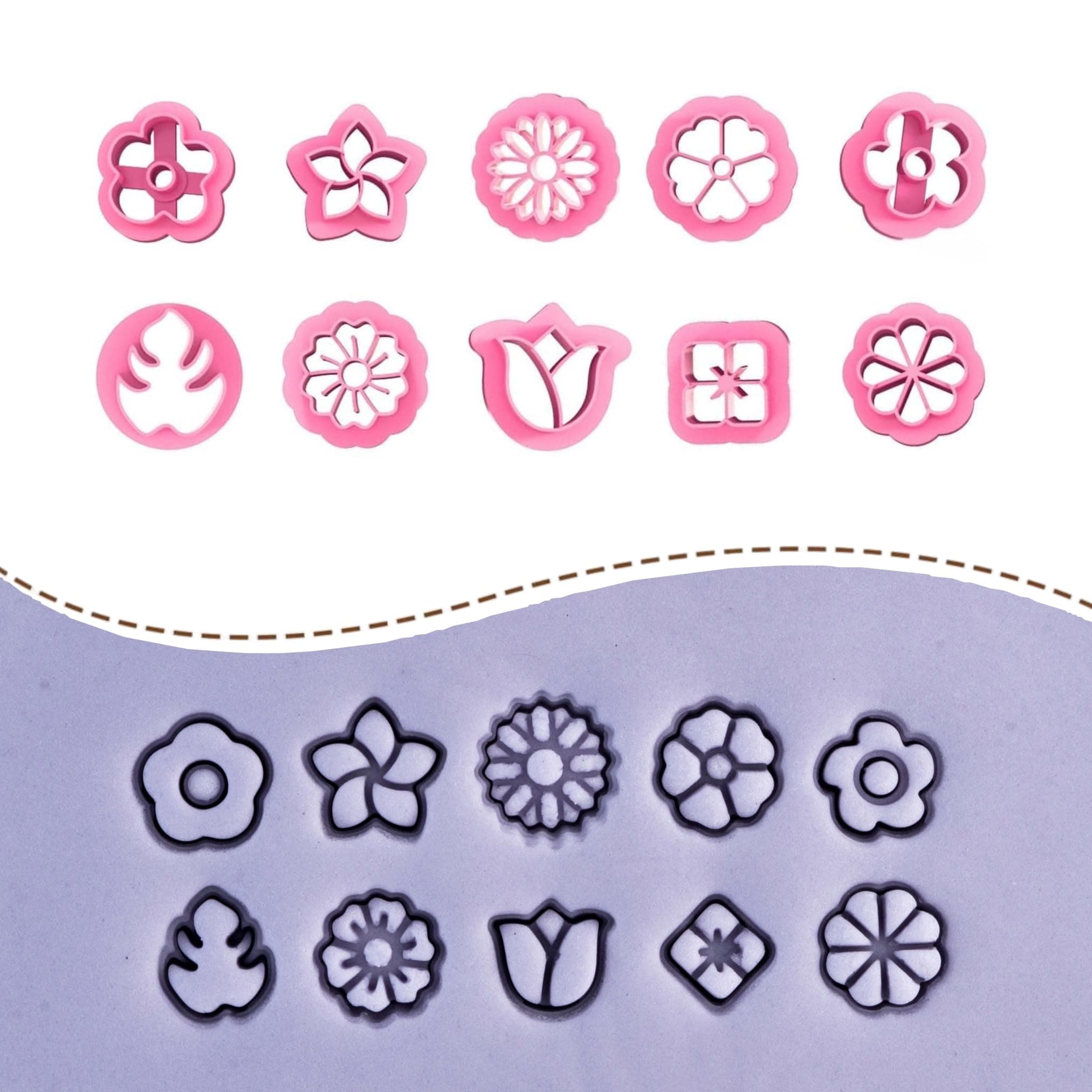 Polymer Clay Cutter Cutters | Clay Tools | Stud Cutters | Flower Shape Moulds Jewellery Earing Making | Color May Vary | Set of 10 Designs