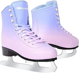 WELLWON Figure Ice Skates for Women Girls and Boys, Lace-Up Adult Figure Skate Ice Hockey Skates for Outdoor and Skating Rink, Figure Ice Skate Shoes Size 5 6 7 8 9 10 11 and Youth 2Y 3Y