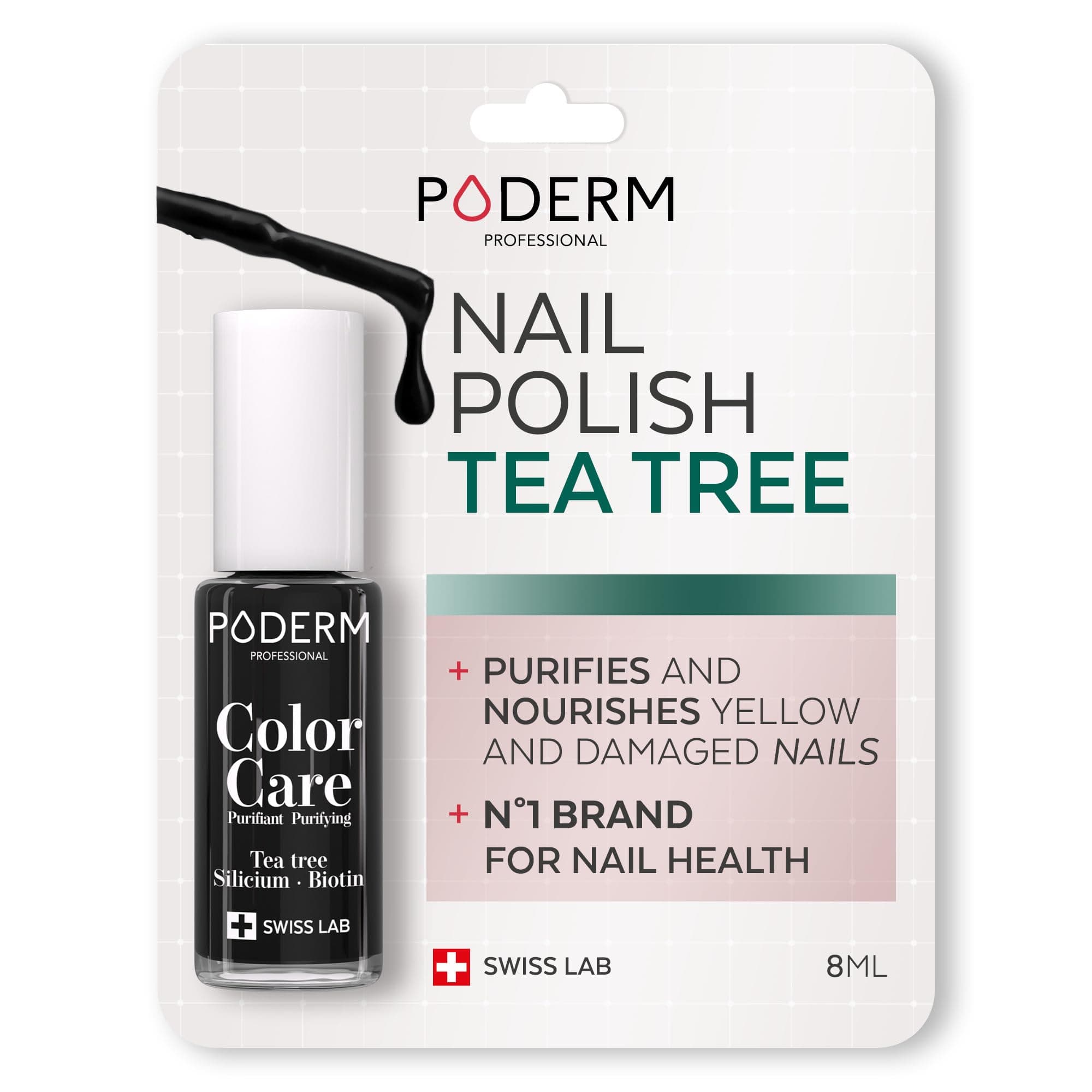 PODERM Nail Polish – Enriched with Tea Tree & Biotin – Improves Nail Appearance – Vegan Formula – For Hands & Feet – Swiss Made (Jet Black)