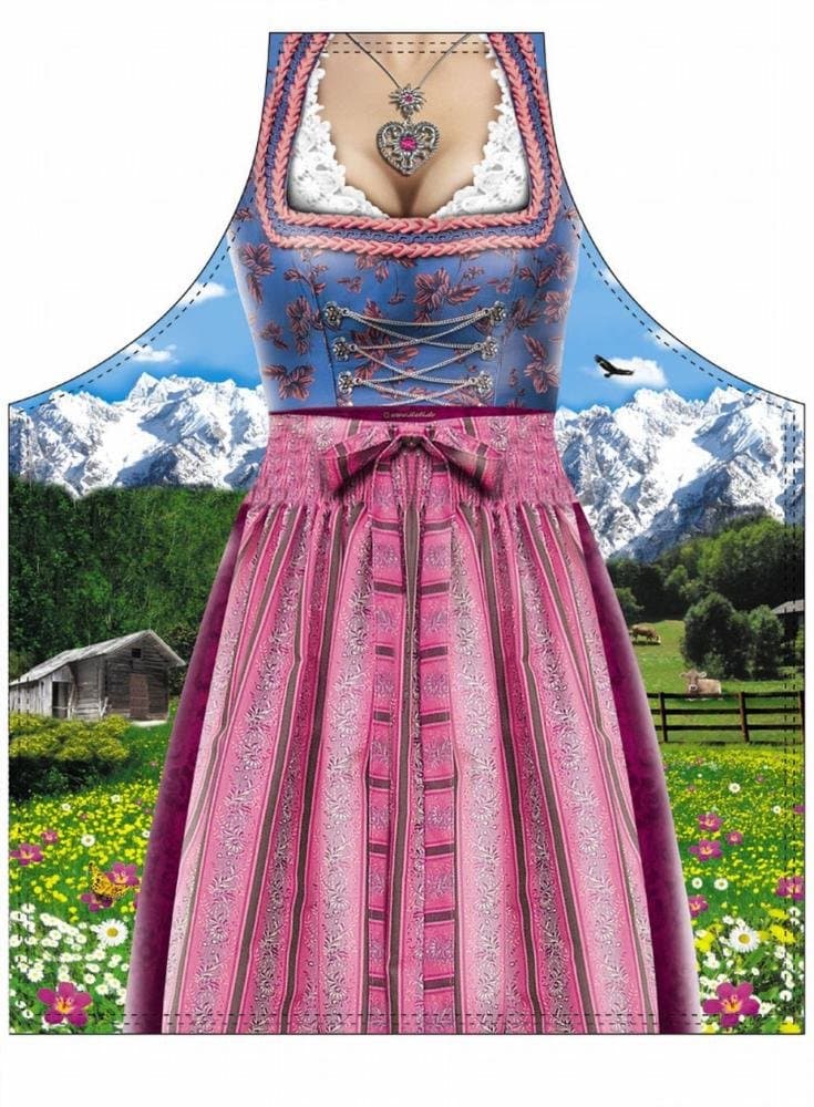 ITATI Dirndl cooking apron Bavarian costume, colourful, printed, 100% polyester, universal size for adults.