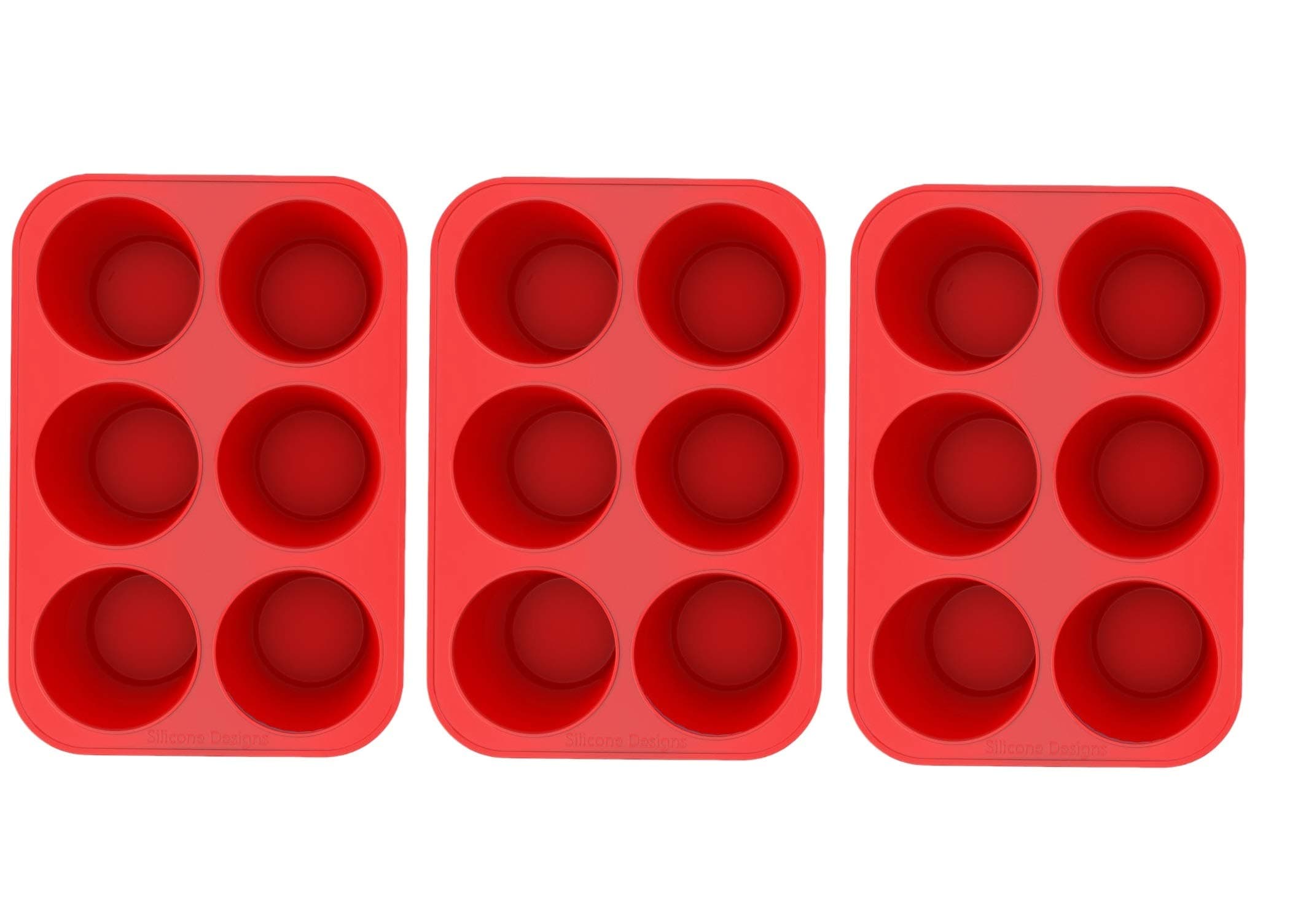 Silicone Texas Muffin Pans and Cupcake Maker, 6 Cups, Set of 3 Red