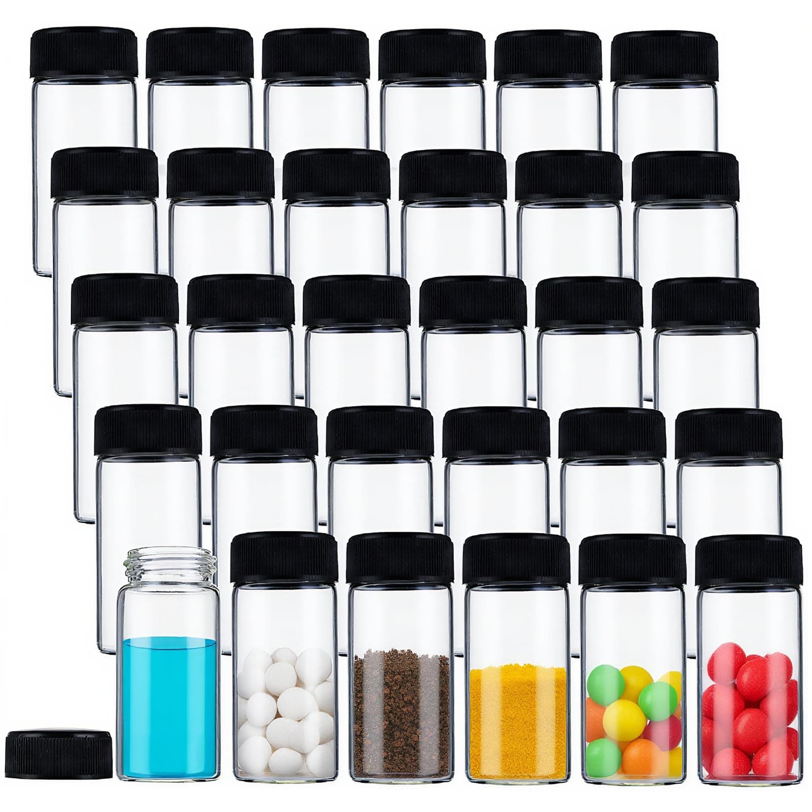 Nicunom 30 Pack Clear Glass Sample Vials with Screw Cap, 20 ml Liquid Sampling Glass Bottles Screwcap Sample Vials