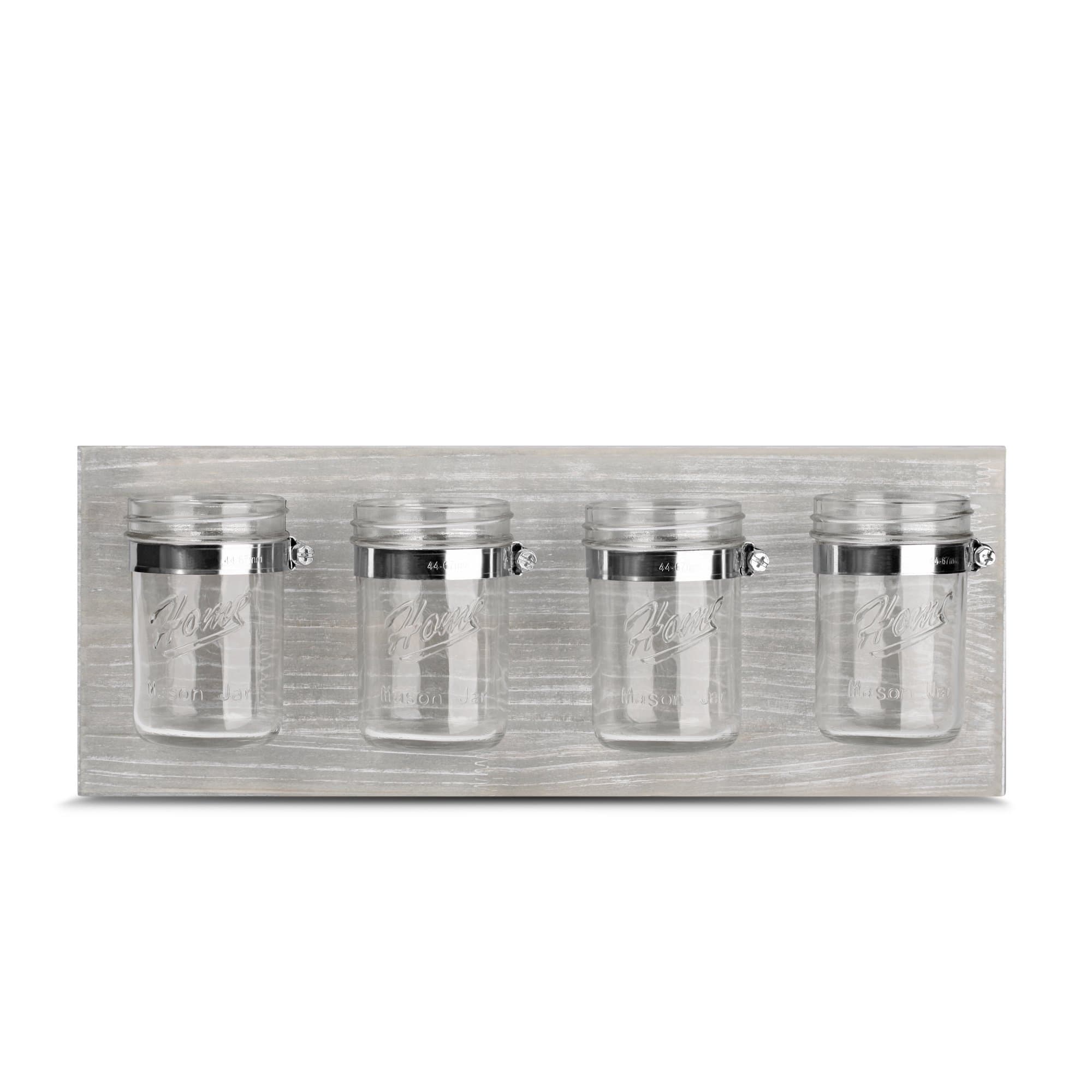 Hanging Mason Jar Organizer - Bathroom Decor Storage Office Kitchen Planter Decorative Hanging Wall Organizer (Rustic Brown) (Rustic Grey)