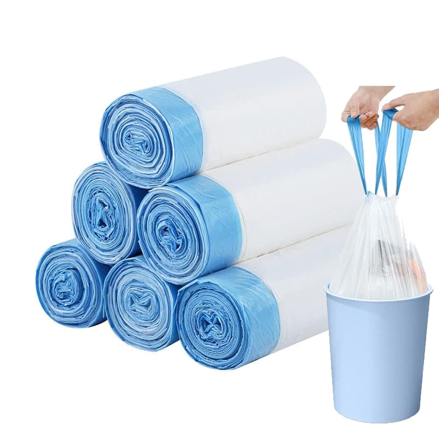 3 Rolls Bin Bags Bin Liners Drawstring Rubbish Bags - 15L Drawstring Handle Strong Tall Trash Bags Unscented Indoor Garbage Bags for Bedroom Kitchen Office(45x50cm)