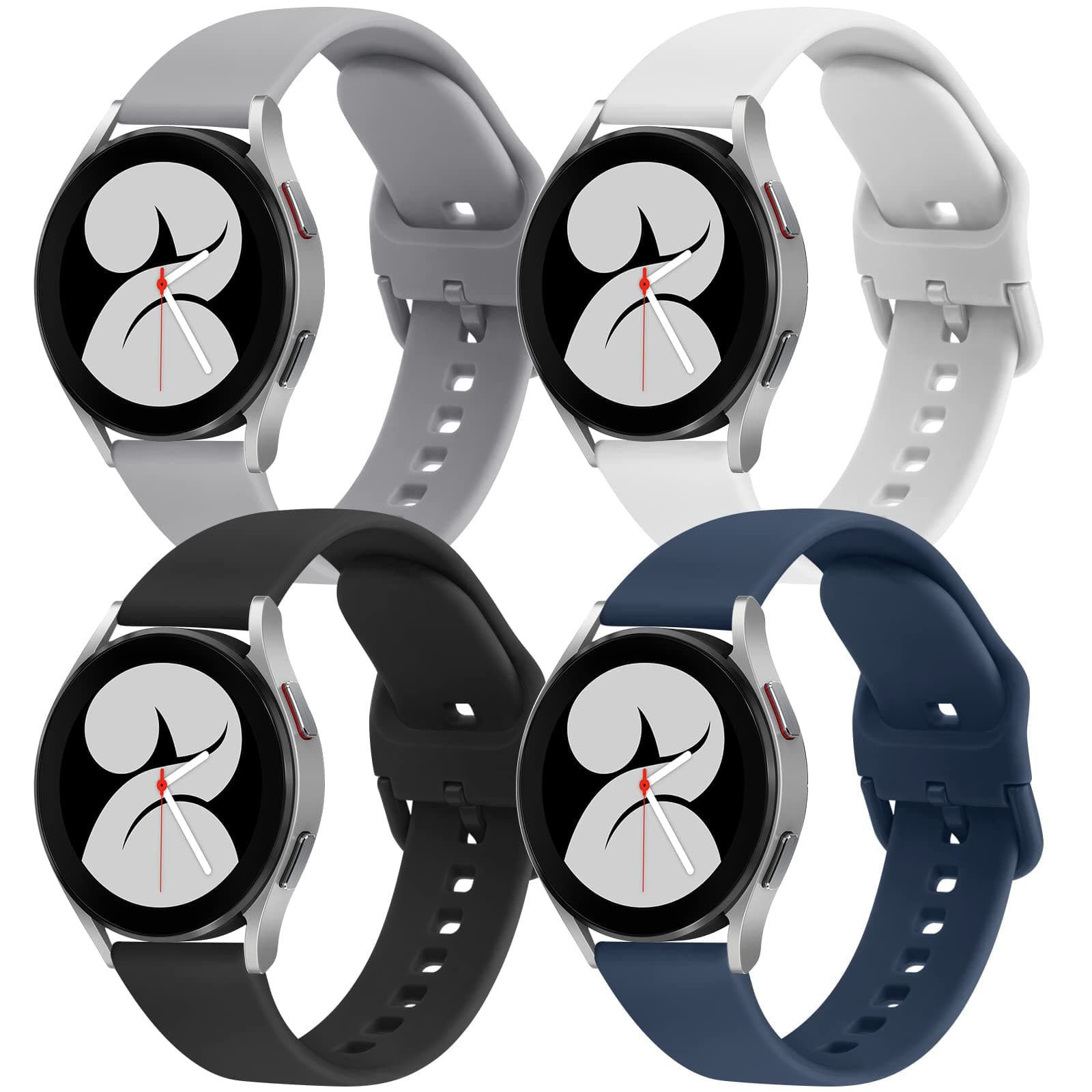 4 PACK Bands Compatible with Samsung Galaxy Watch 4 40mm 44mm/ 4 Classic 42mm 46mm, 20mm Adjustable Silicone Sport Replacement Strap for Samsung Galaxy Watch 7/6 / 5/4 / FE Band Women Men