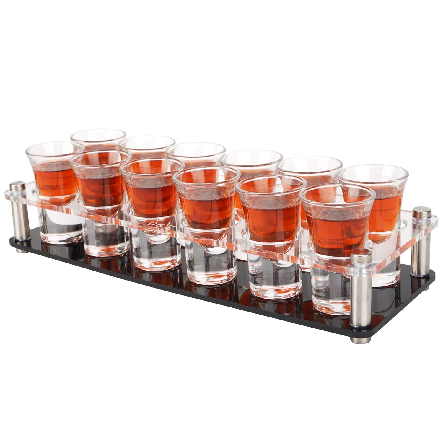 1 Ounce Shot Glass Set with Tray, 12 Shot Glasses for Tequila/Vodka/Whiskey/Cocktail, Unique and Convenient Serving Tray - Easily Organize More Attractive Gatherings, Ideal 21st Birthday Gifts
