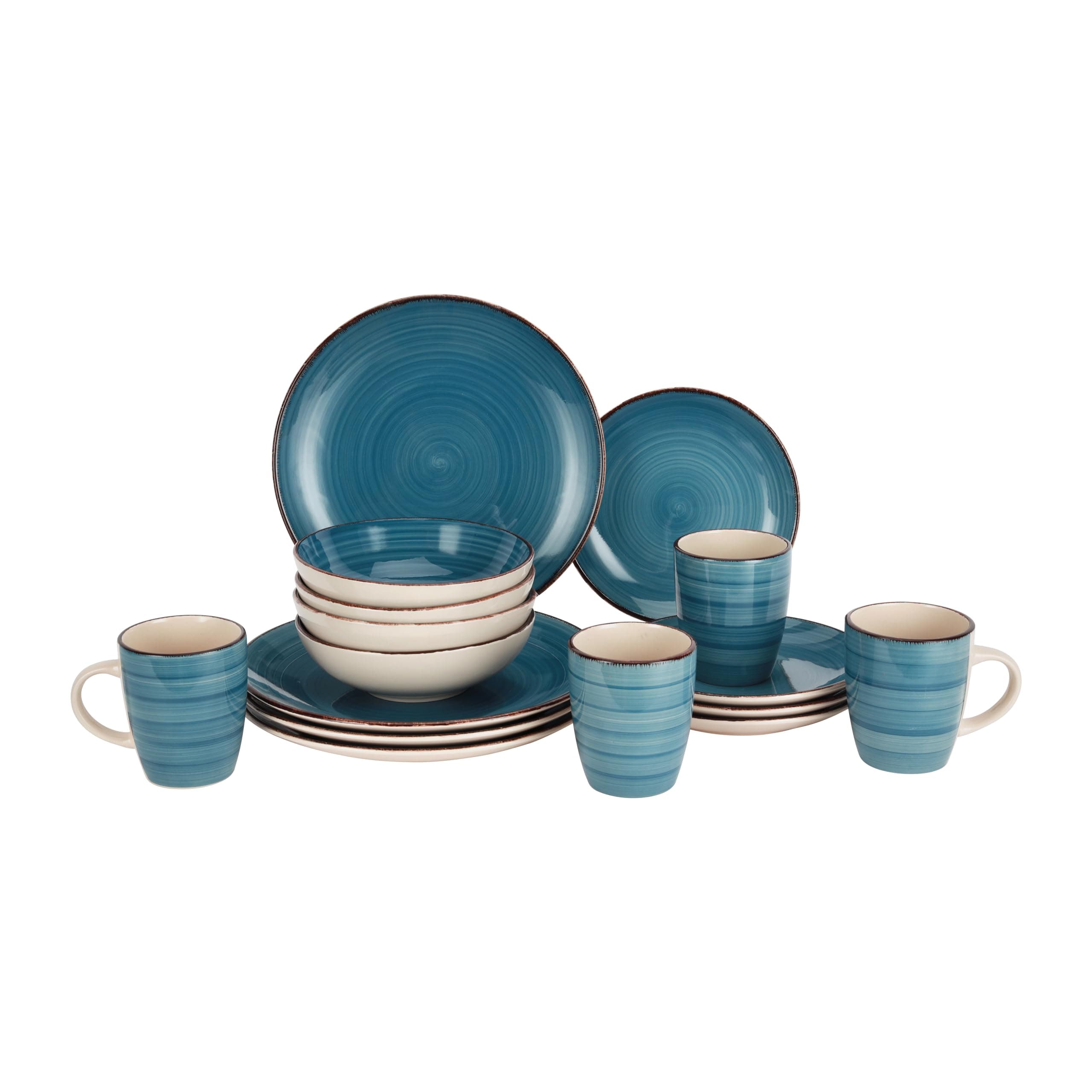 Royalford 16pcs Stoneware Dinner Set RF12409 Includes Dinner and Dessert Plates, Soup Bowls and Mugs Dishwasher-Safe, Microwave-Safe and Freezer-Safe Blue