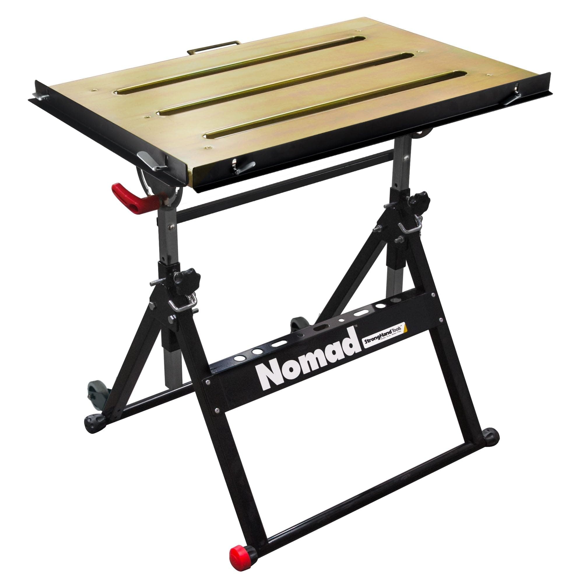 Strong Hand Tools, Nomad, Steel Welding Table, Three 1.1″ (28mm) Tabletop Slots, Adjustable Angle & Height, Casters, Retractable Guide Rails, Eccentric Leveling Foot, TS3020, Black