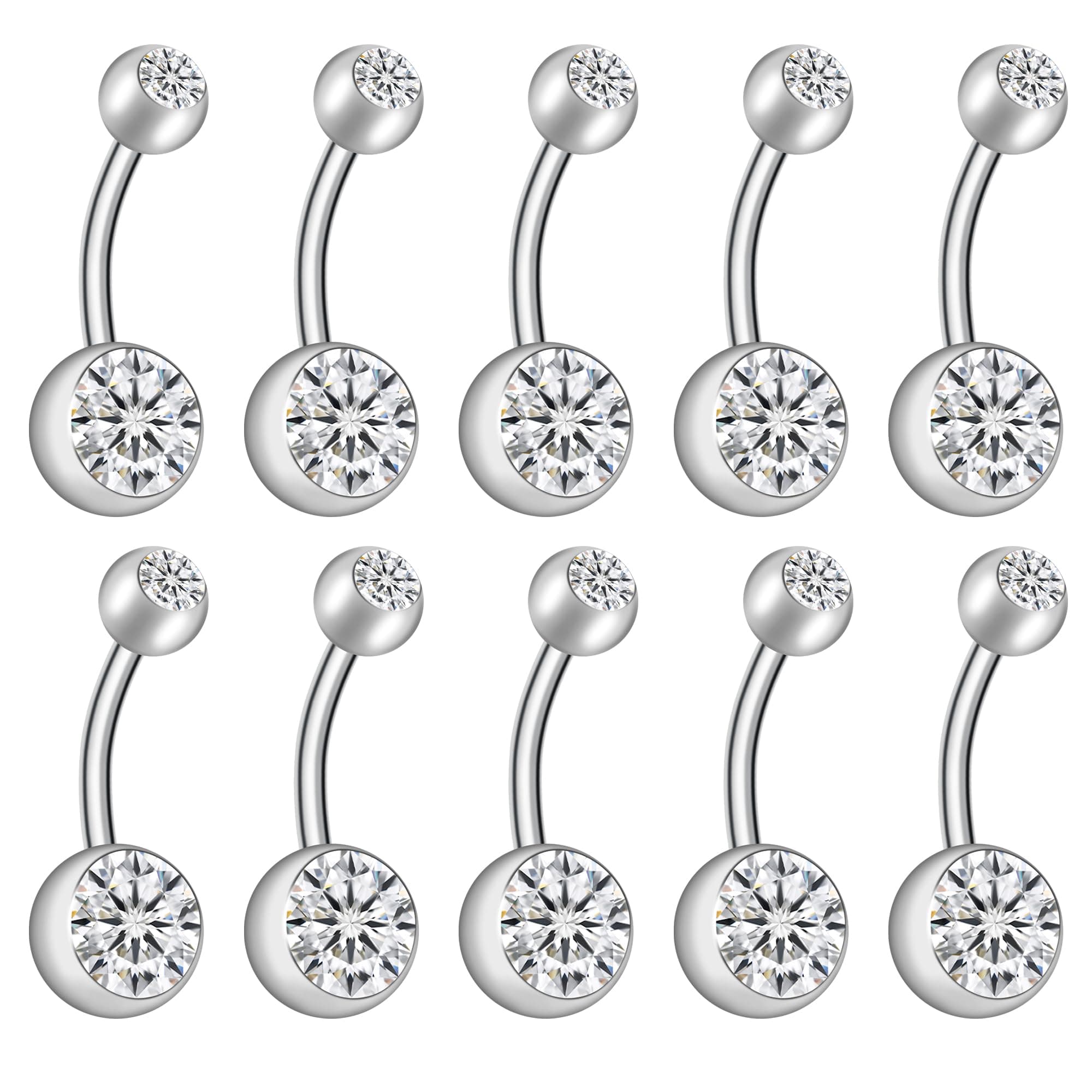 14G Belly Button Ring Body Jewelry Piercing 10 Pack, Stainless Steel Silver Belly Button Ring for Women