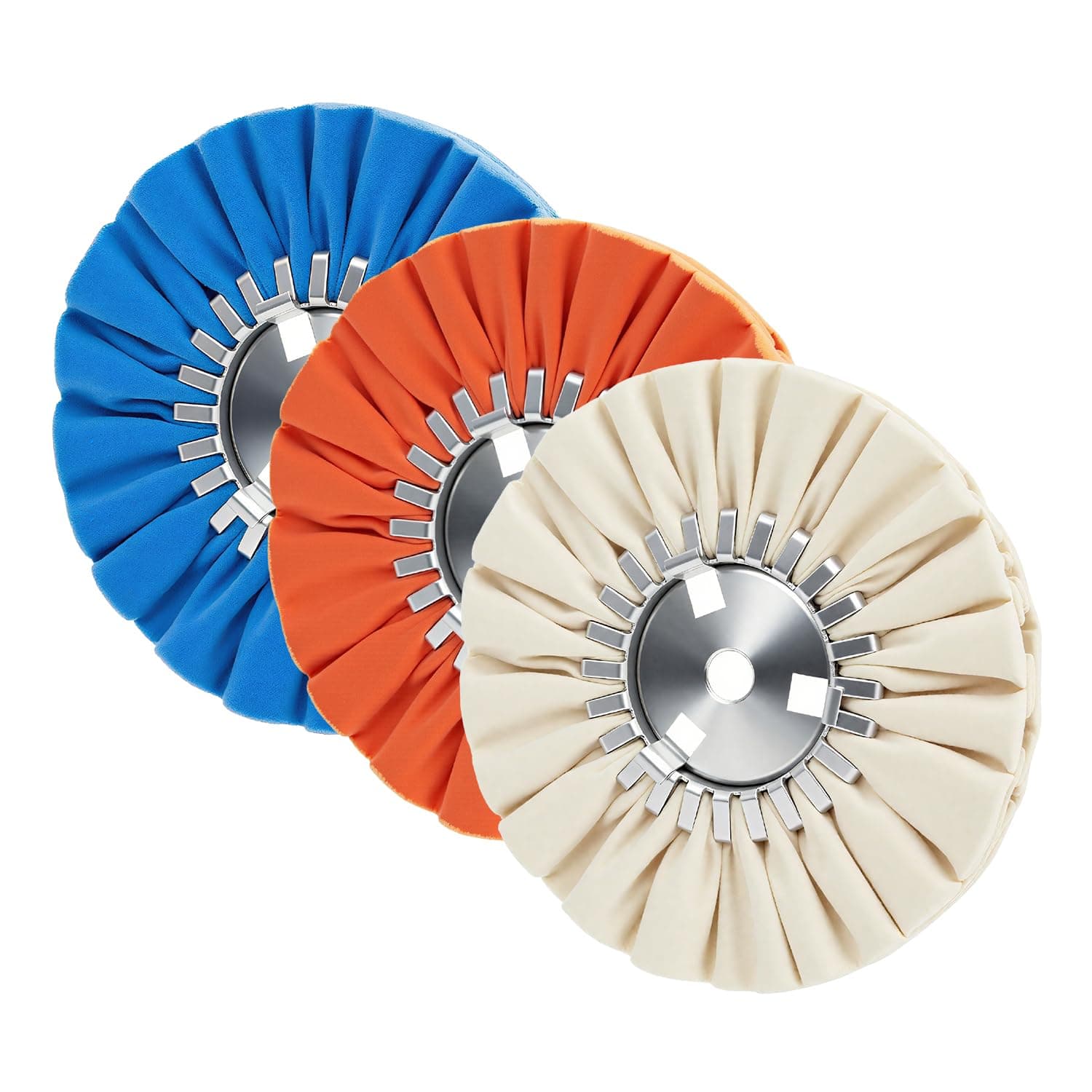 Airway Buffing Wheel Kit 3 Piece kit (1 pcs White & 1 pcs Orange & 1 pcs Blue) 8" in Diameter 5/8" in Arbor Hole 16 Ply for Angle Grinder 3 Pcs