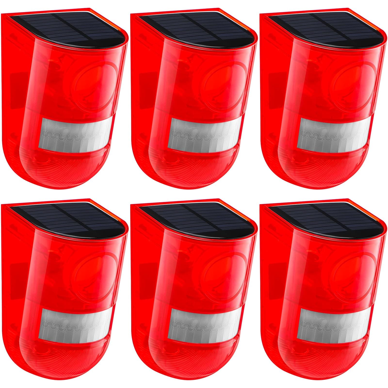Qualirey 6 Pack Solar Sound and Light Alarm Motion Sensor 129db Outdoor Sound Security Siren Waterproof Motion Detector Alarm 6 LEDs Flash Warning Strobe Alarm System for Home, Villa, Farm, Coop, Barn