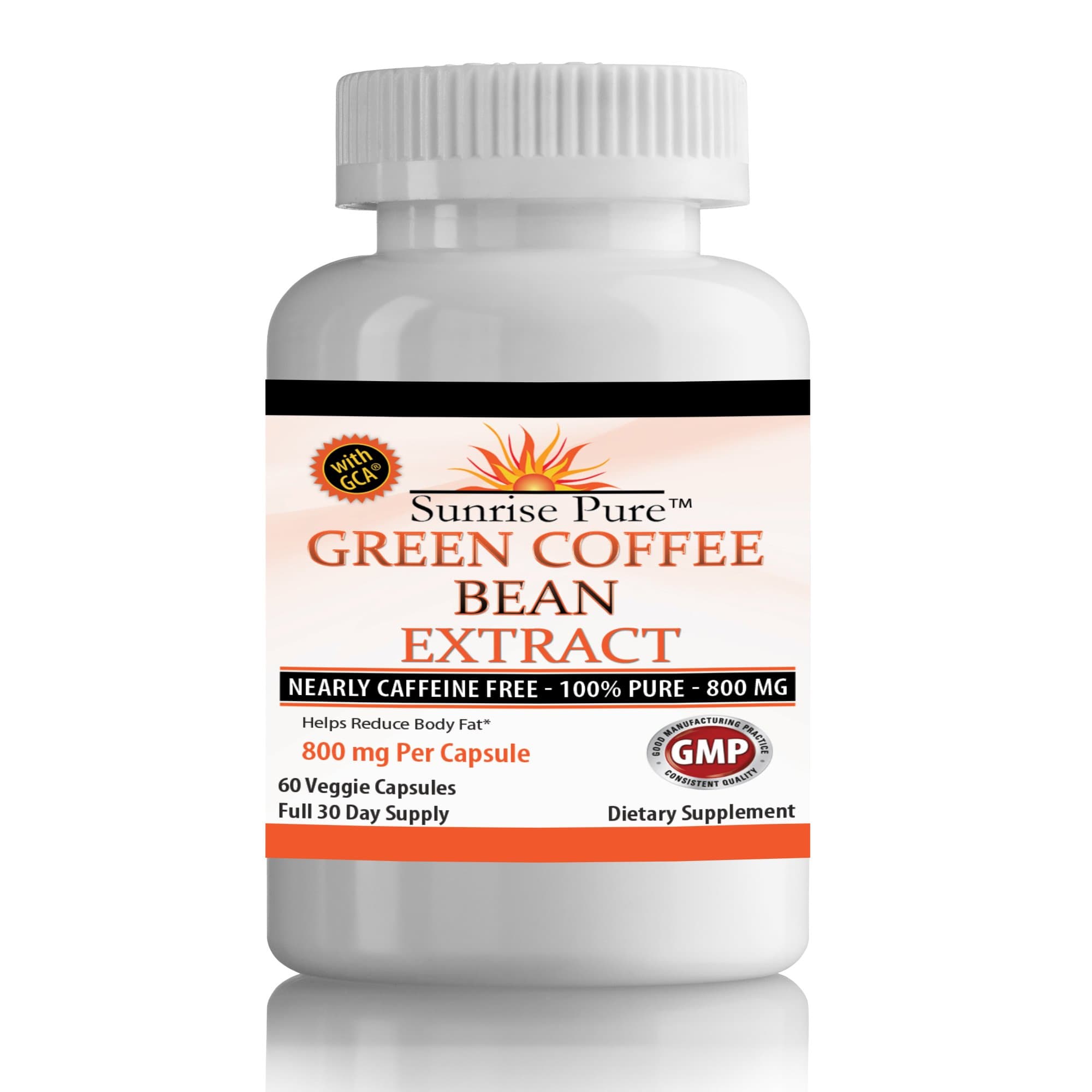 Green Coffee Bean Extract 800mg Pure with GCA® - Double Strength, All Natural Weight Loss Aid - 60 count, 800mg veggie capsules - Contains less than 20mg of caffeine (less than 1/5 of a cup of coffee) - 100% Ultra Pure- Money Back Guarantee