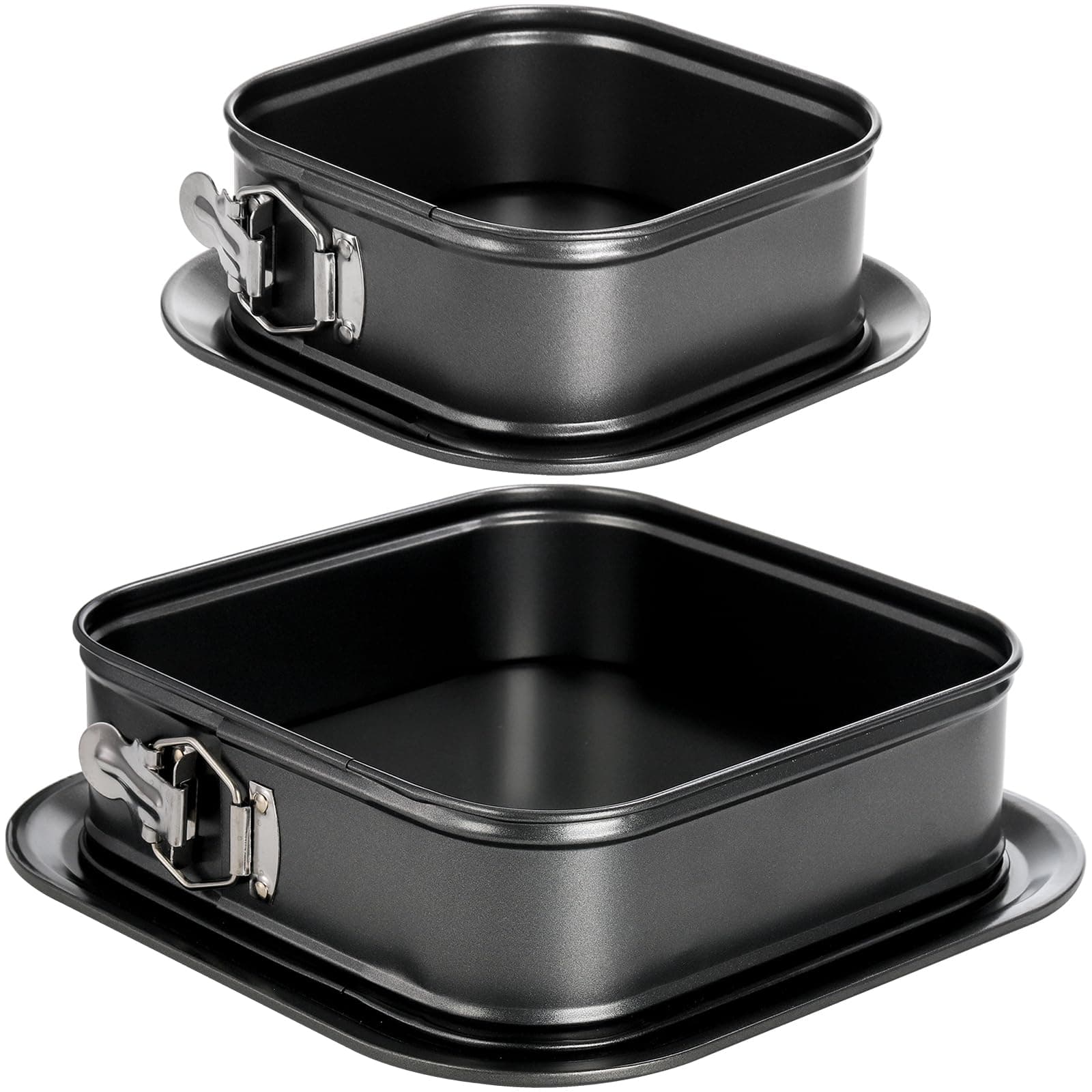 SOUJOY Set of 2 Springform Cake Pan, Non-stick Square Cheesecake Pan, Cake Pan with Removable Bottom, Ice Cream Cake Bakeware, Black