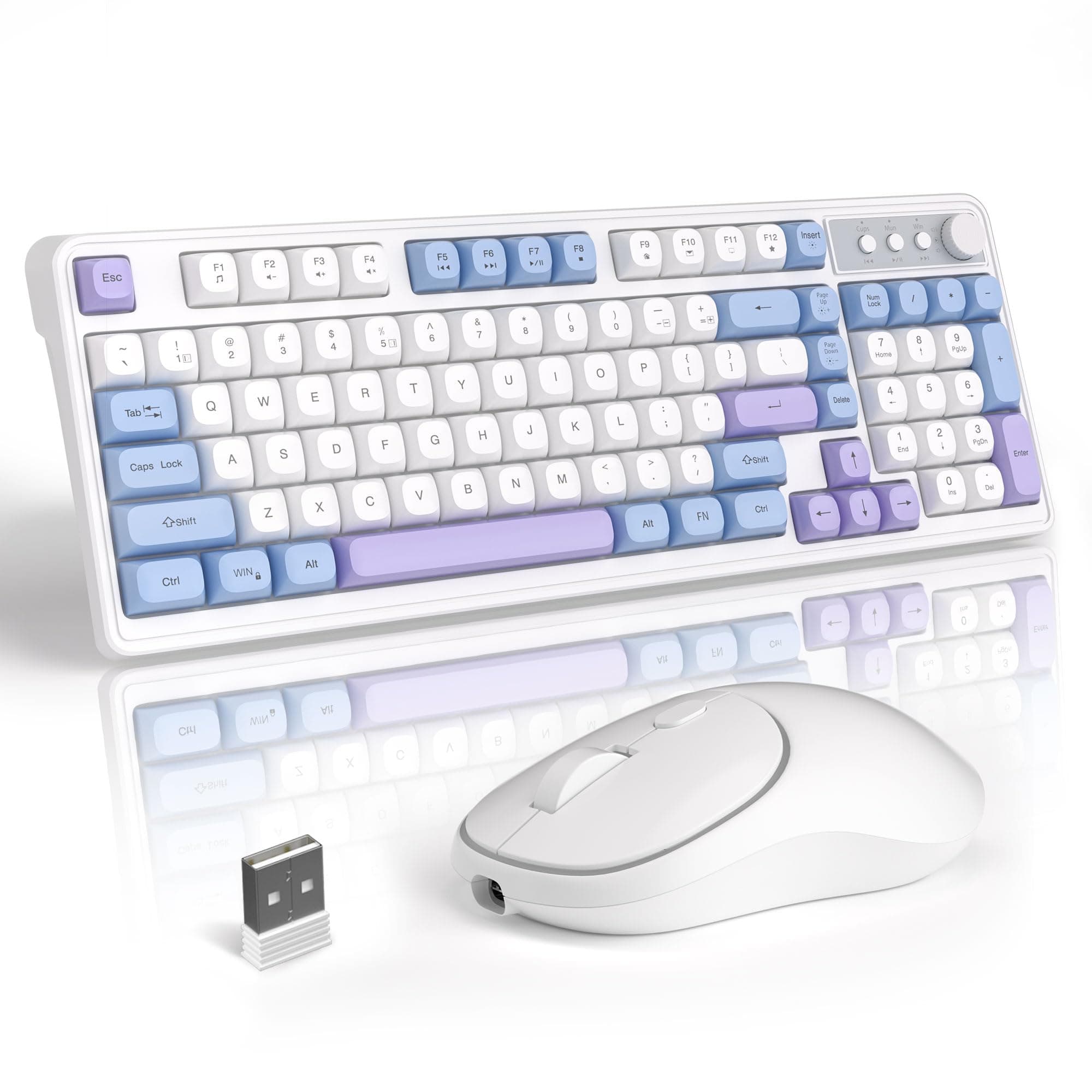 MageGee Wireless Gaming Keyboard and Mouse Combo V560, RGB Backlit Rechargeable Mechanical Feel 2.4GHz Quiet Blue White Purple Keyboard Mouse for Mac Laptop PC Gamer
