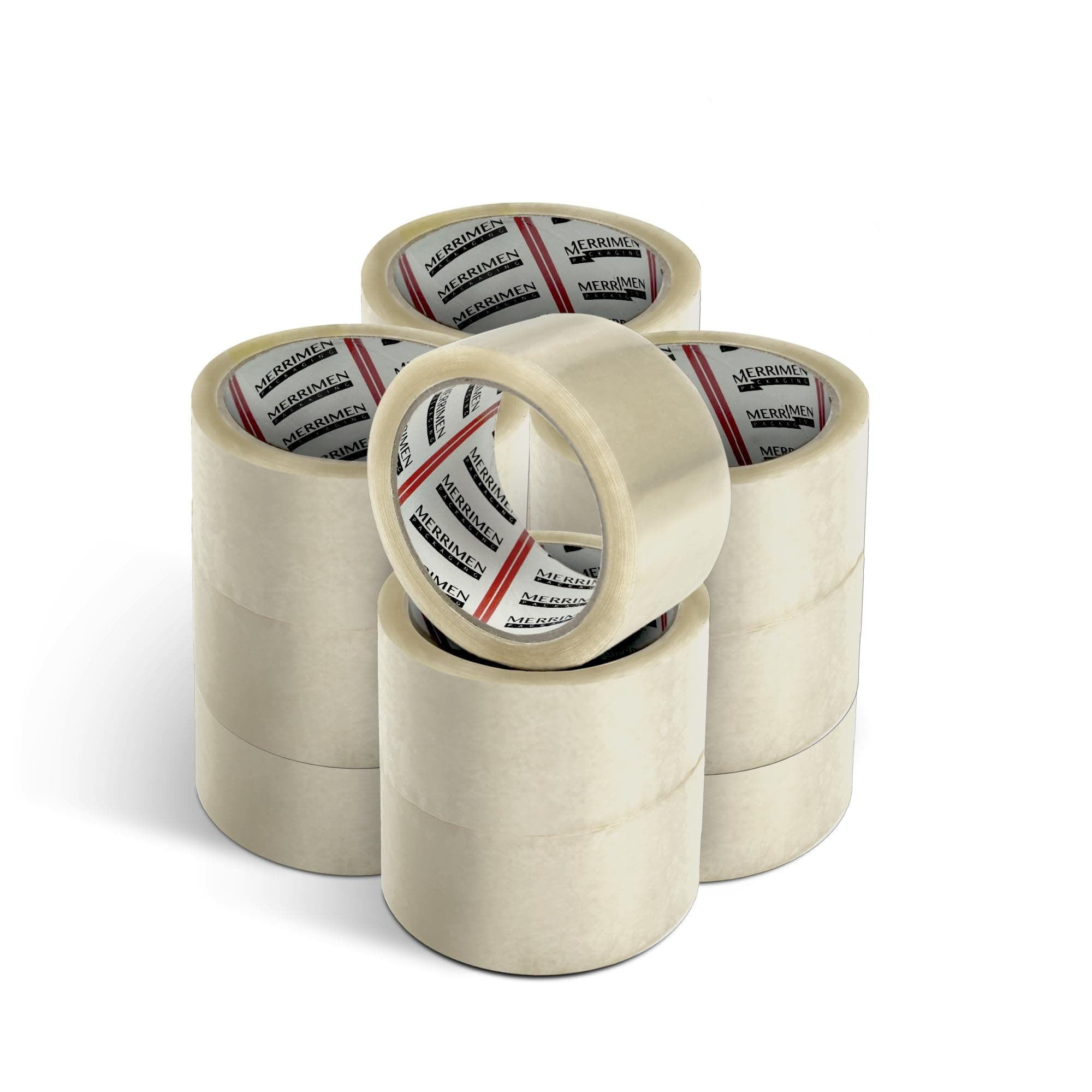 MERRIMEN Strong Heavy Duty Roll Pack Clear Packaging Tape | Secure Sticky Sealing Tape for Parcel Boxes, Moving Boxes, Large Postal Bags for long term storage | (48MM x 66M) (12 rolls, Clear)