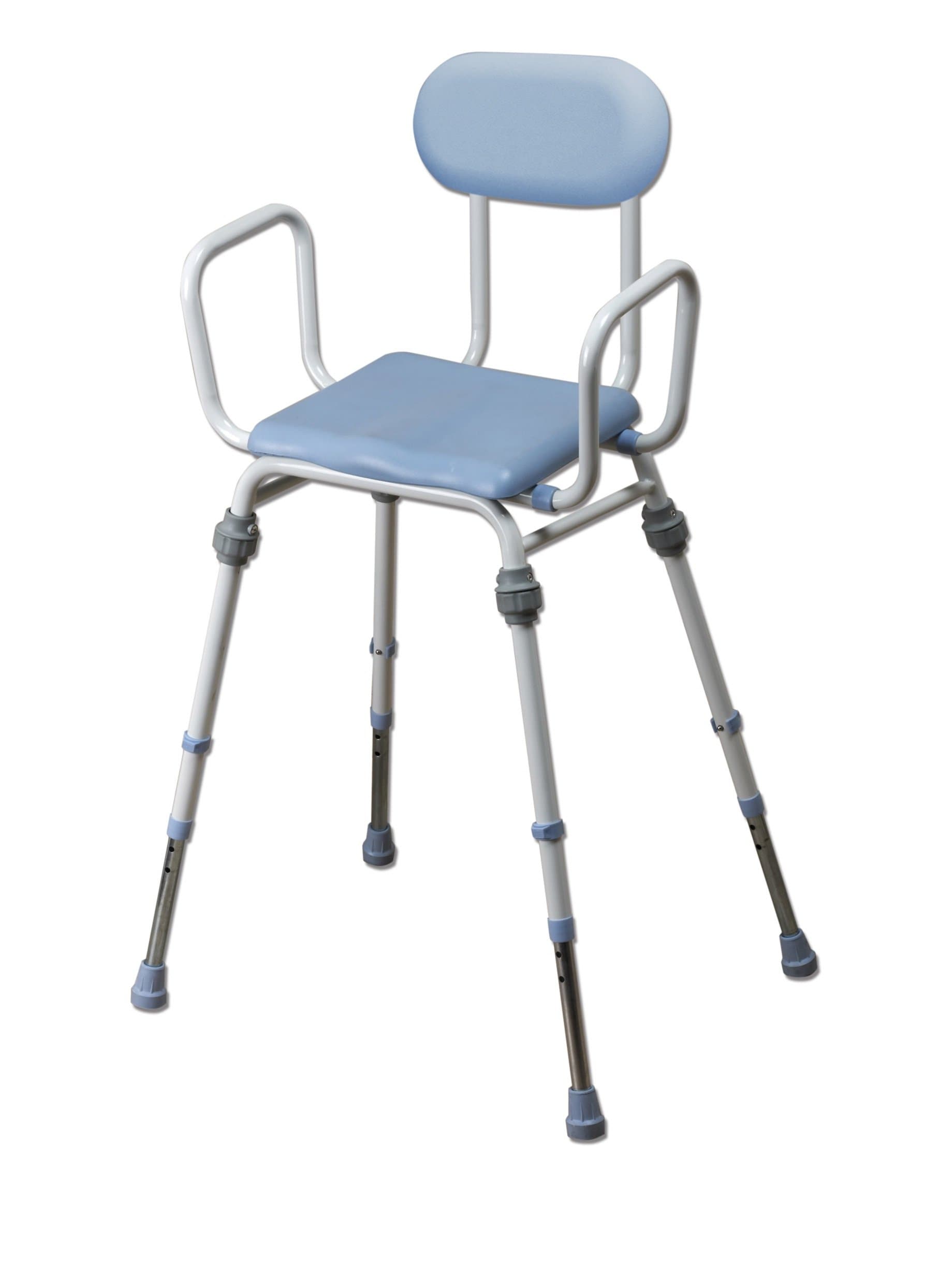 NRS Healthcare Compact Easy Modular Perching Stool With Arms and Padded Backrest, Polyurethane Finish