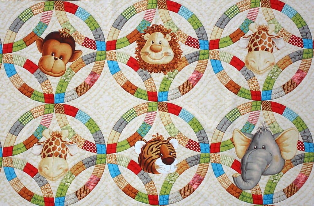 1/2 Yard - Double Wedding Ring "Jungle Babies" Cheater Quilt Cotton Fabric (Great for Quilting, Sewing, Craft Projects, Throw Pillows & More) 1/2 Yard x 44"