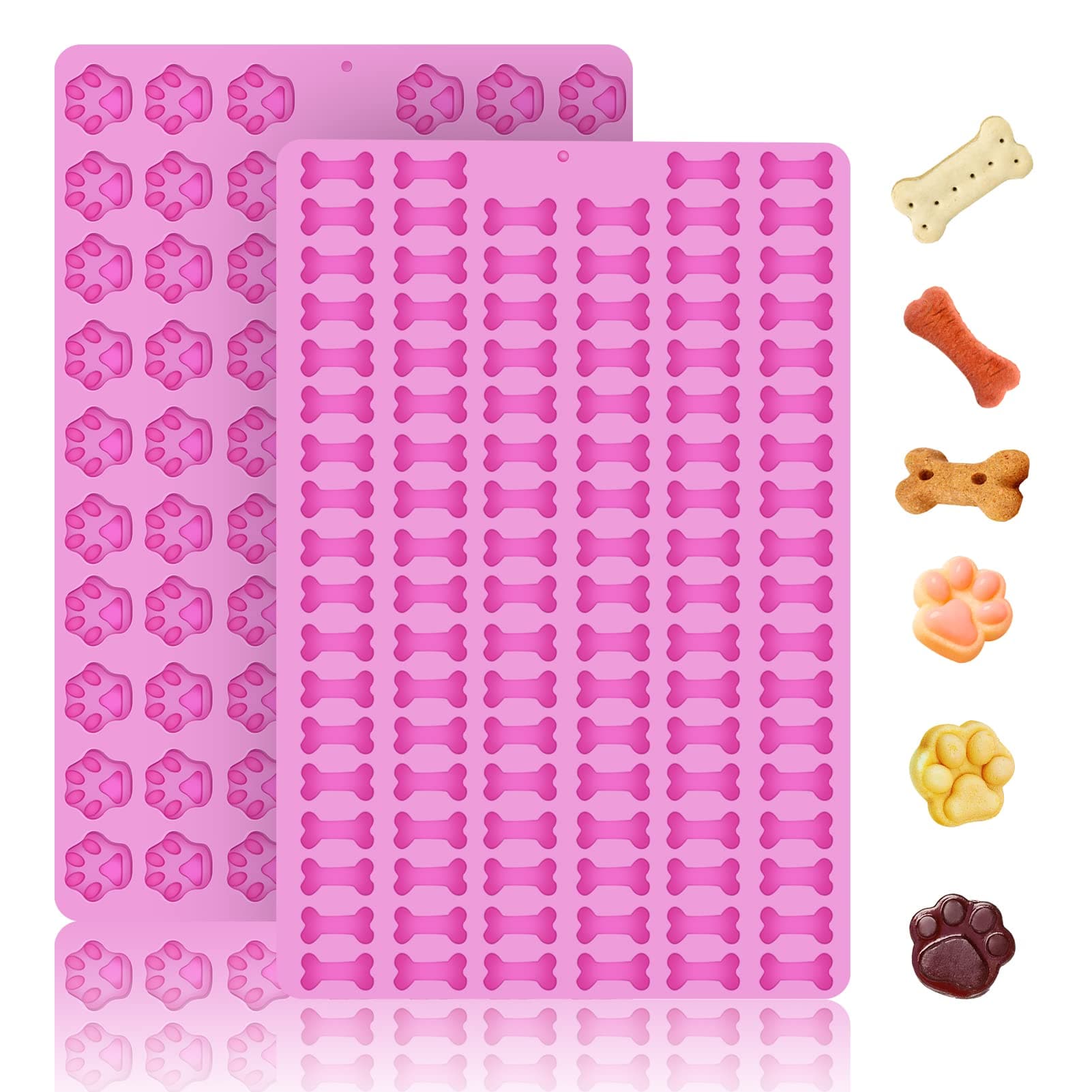 2 PCS Mini Silicone Molds, 106 Cavity Dog Bone + 69 Cavity Paw Mold for Baking Biscuits, Cookies, Candy, Chocolate, Jelly Pet Dog Treats