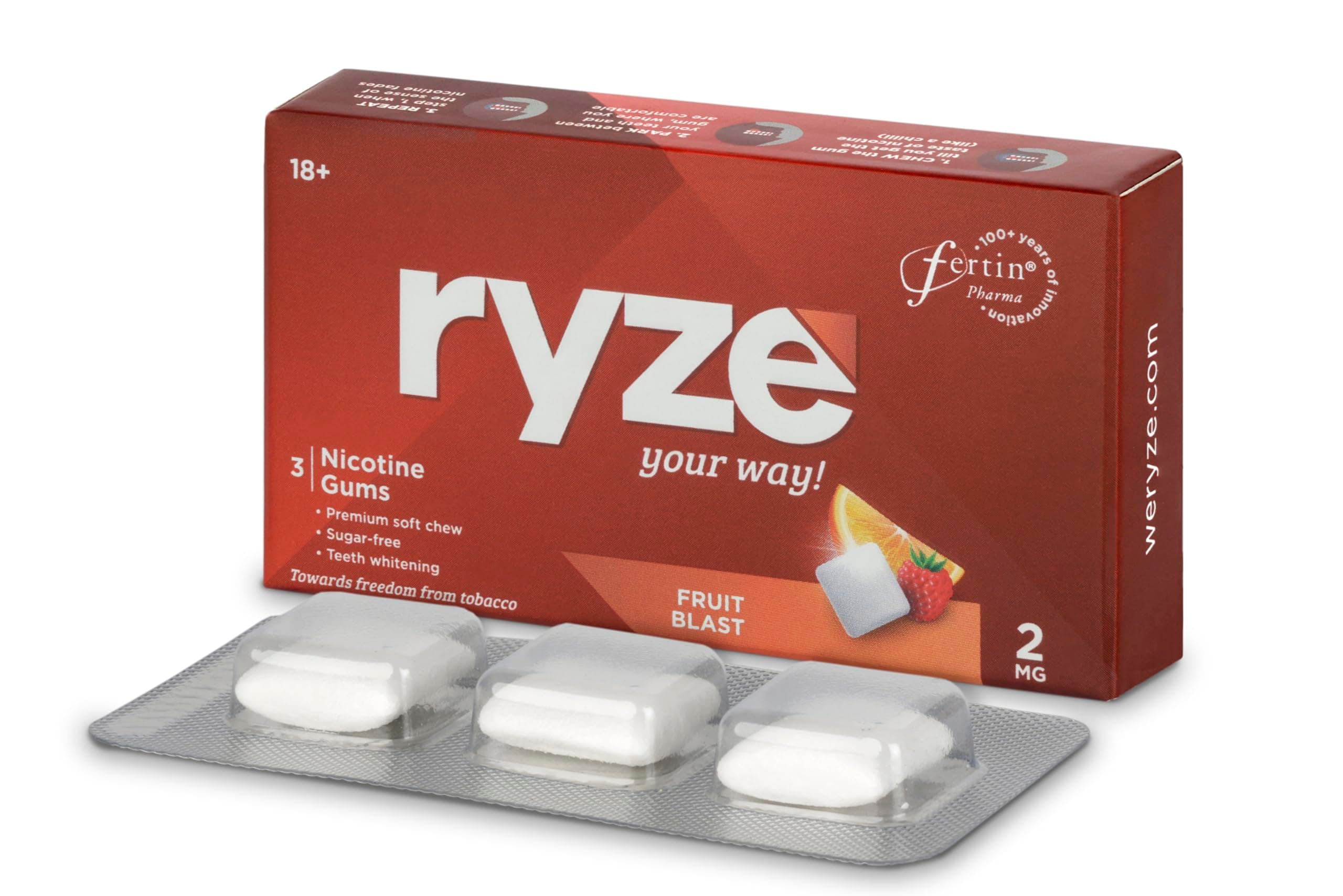 RYZE Fruit Blast Nicotine Gum 2 gm | Pocket-Friendly Pack of 10 (30 gums) | Freedom from Smoking & Tobacco | Easy on Throat | FDA Approved | Sugar Free | Teeth Whitening