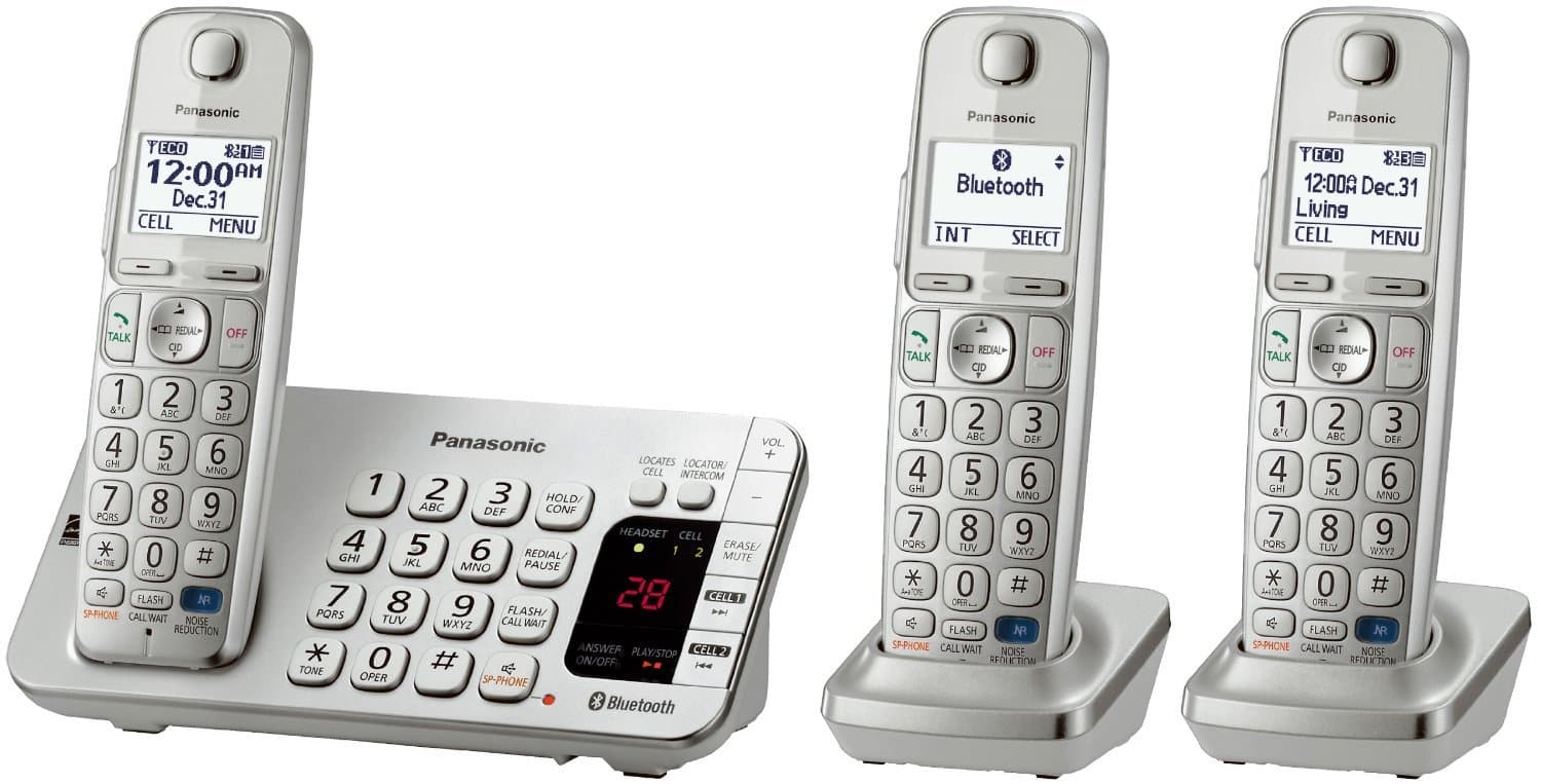Panasonic KX-TGE273S Link2Cell Bluetooth Enabled Phone with Answering Machine, 3 Cordless Handsets, Silver (Certified Refurbished)