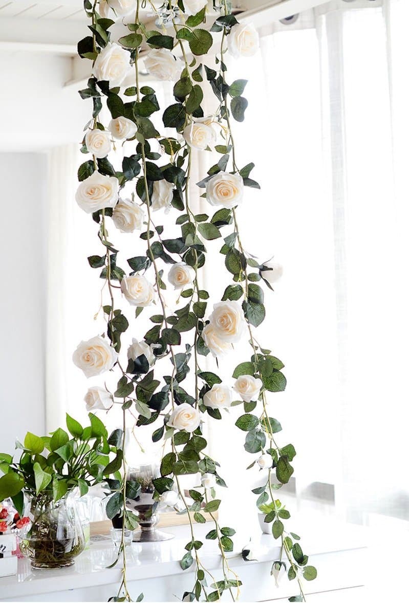 Get Orange 2 Pack 72 Inch Rose Garland Artificial Rose Vine with Green Leaves Flower Garland for Home Wedding Decor (2, White)