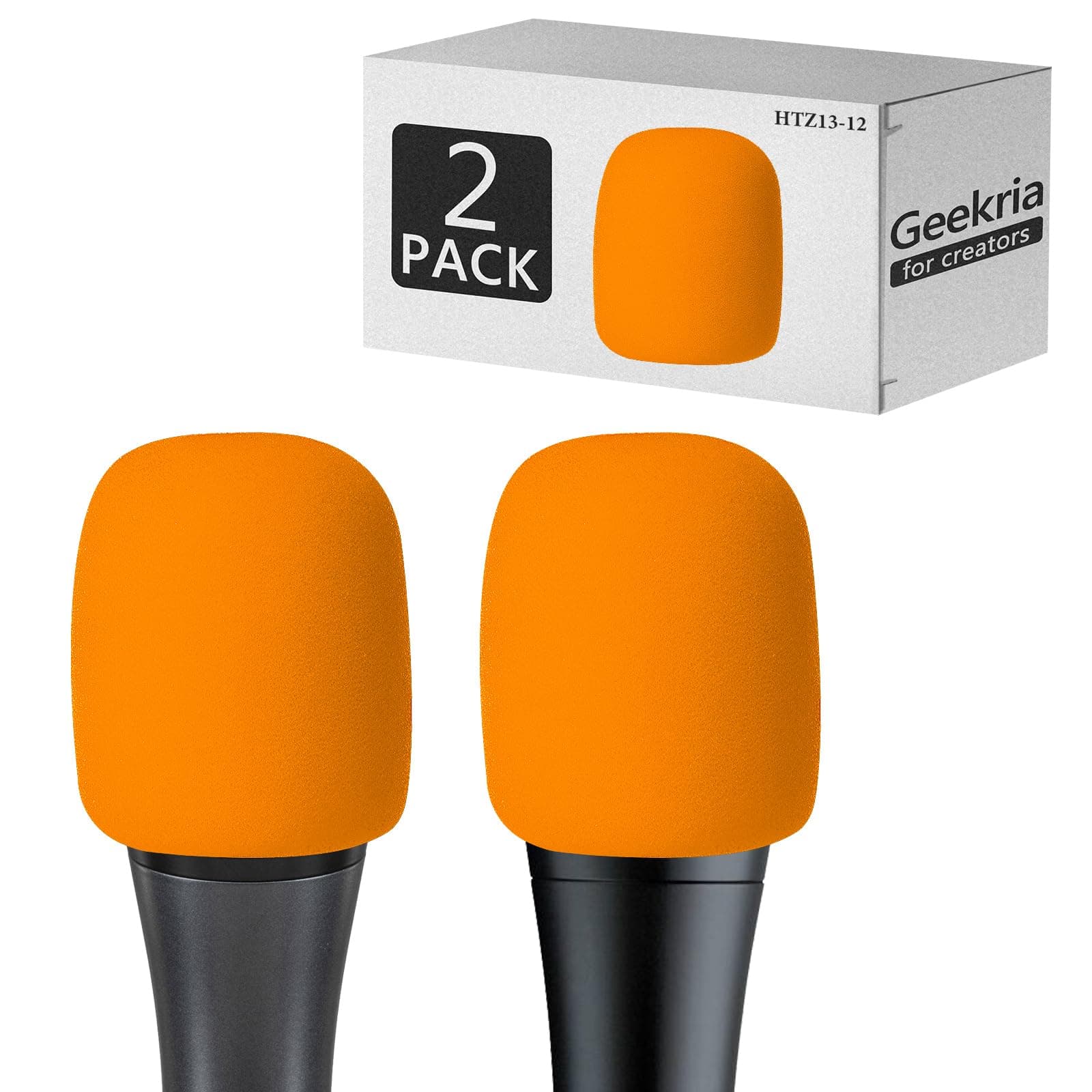 Geekria for Creators Foam Windscreen Compatible with Sennheiser E 935, E 945, E 835, E 845-S Microphone Antipop Windshield, Mic Wind Cover, Sponge Foam Filter (Orange / 2 Pack)