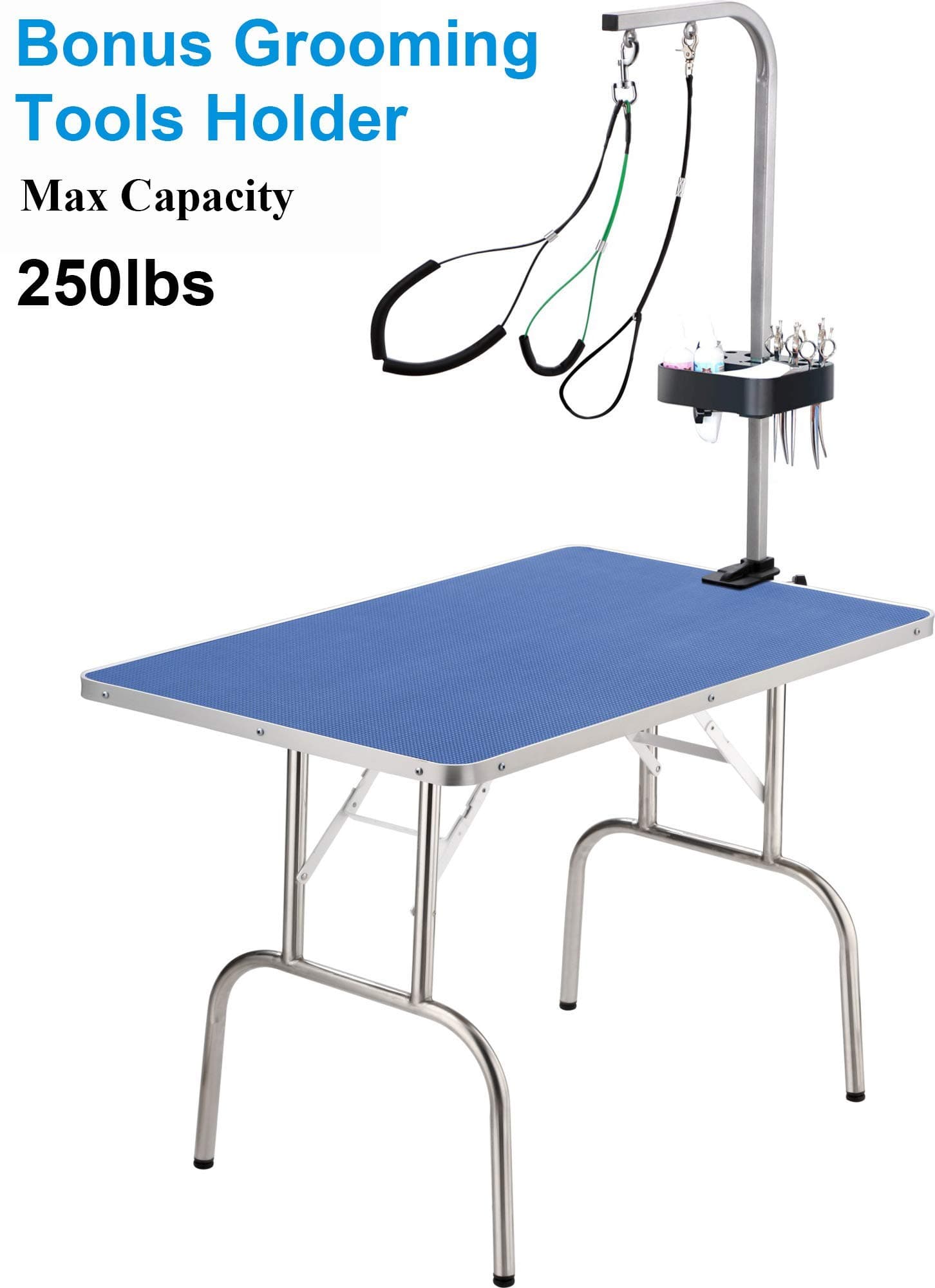 QAQA Professional Pet Dog Grooming Table with Adjustable Overhead Arm, 36" Heavy Duty Foldable Stainless Steel Table with Noose,No-Sit Haunch Holder