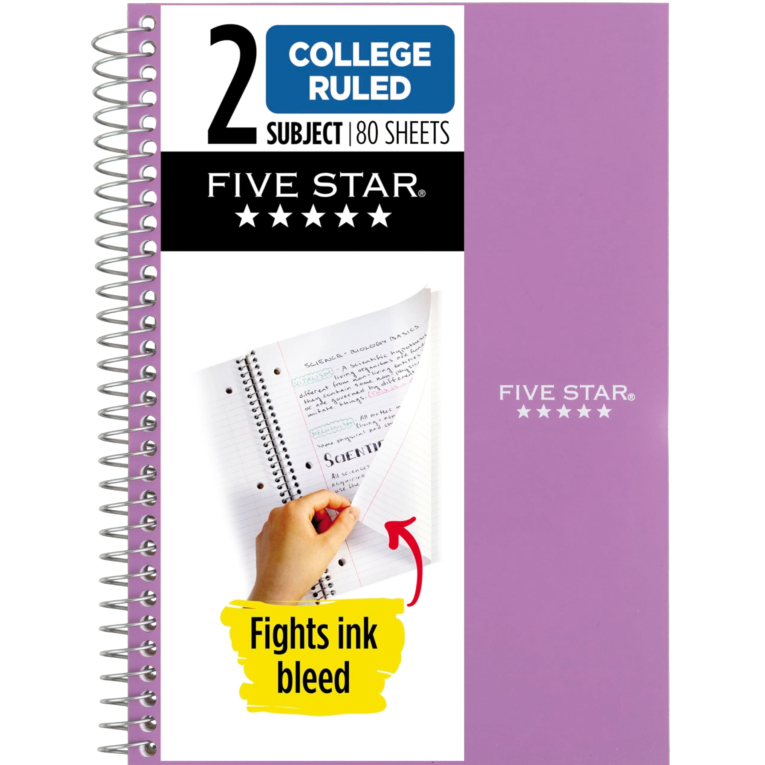 Five Star Notebook, 2 Subject, College Ruled, 9 1/2" x 6" 80 Sheets, Amethyst Purple (840029CF1-ECM)