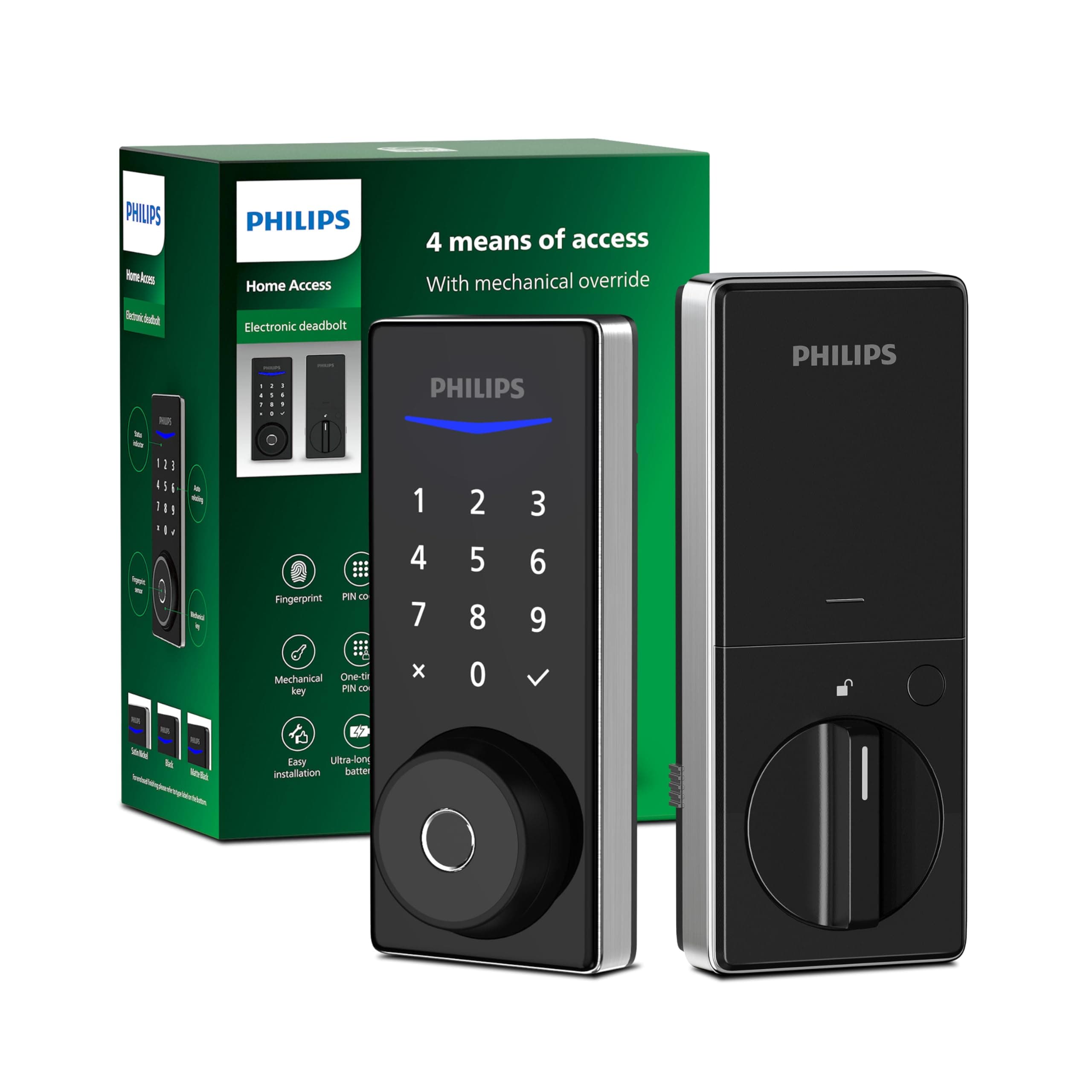 PHILIPS Smart Lock, Fingerprint Door Lock, Keyless Entry Door Lock, Electronic Door Lock, Touchscreen Keypad Deadbolt - Easy Installation and Set up - Satin Nickel