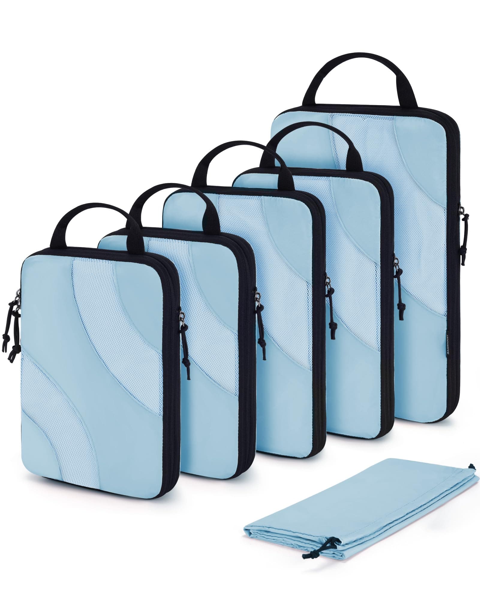 BAGSMART Compression Packing Cubes, 6 Set Travel Cubes for Carry on Suitcases, Compression Cubes for Backpack & Luggage Organisers Bag, Lightweight Packing Organizers, Light Blue