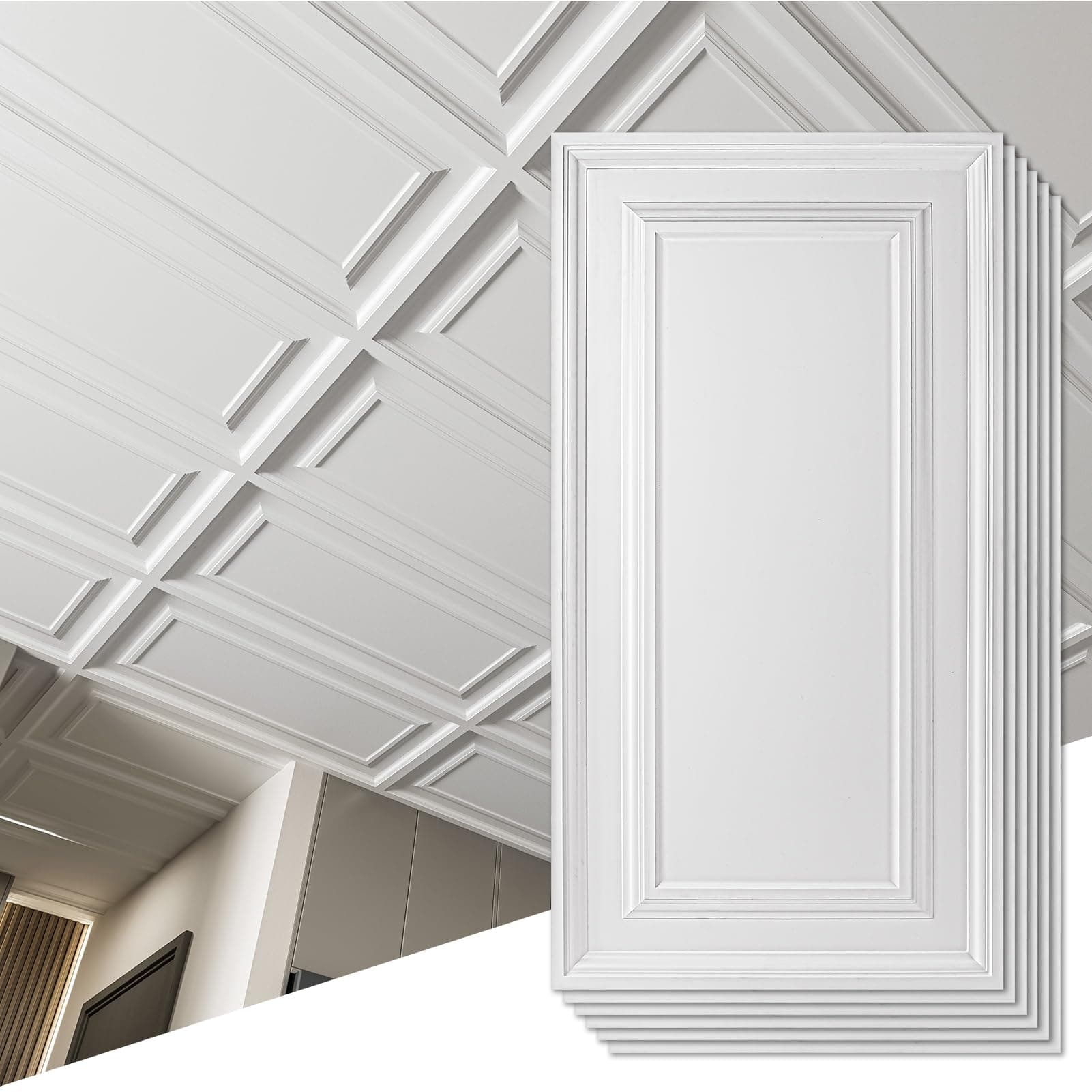 Art3d 12-Pack Drop Ceiling Tiles 2x4 Ft, PVC Decorative Ceiling Covering Panels for Basement Kitchen Bathroom, 24x48 Inch, Cover 96 Sq. Ft, Smooth White