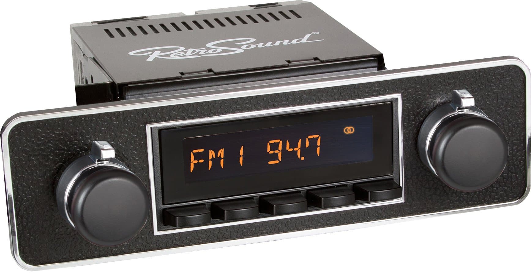 Retro Manufacturing M2B-502-40-80 Model Two Direct-Fit Radio for Classic Vehicles (Black Face/Buttons and Black with Chrome Trim Faceplate)