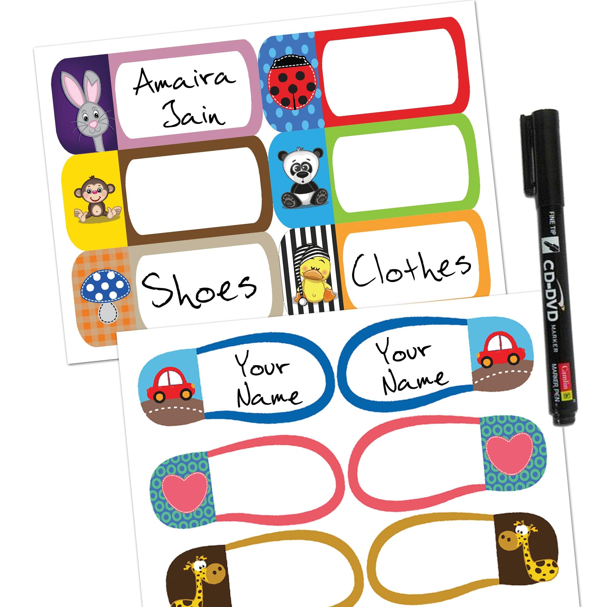 Kids Essentials Name Label Kit with Shoe Labels – Writable Waterproof Name Label Stickers for School Supplies | Customised Name Stickers for Kids | Waterproof Labels