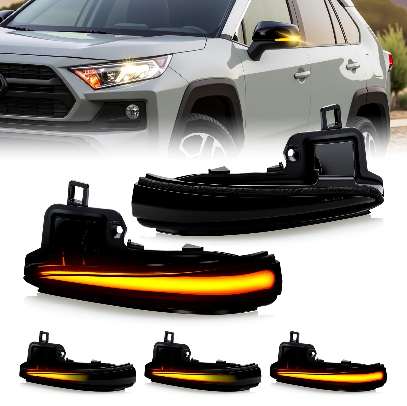 Sequential LED Side Mirror Turn Signal Lights Smoked Lens for RAV4 2019-2025, Tacoma 2016-2023, Highlander 2020-2025, Alphard Velltire, Dynamic Indicator Strip Mirror Marker Light, Pack of 2