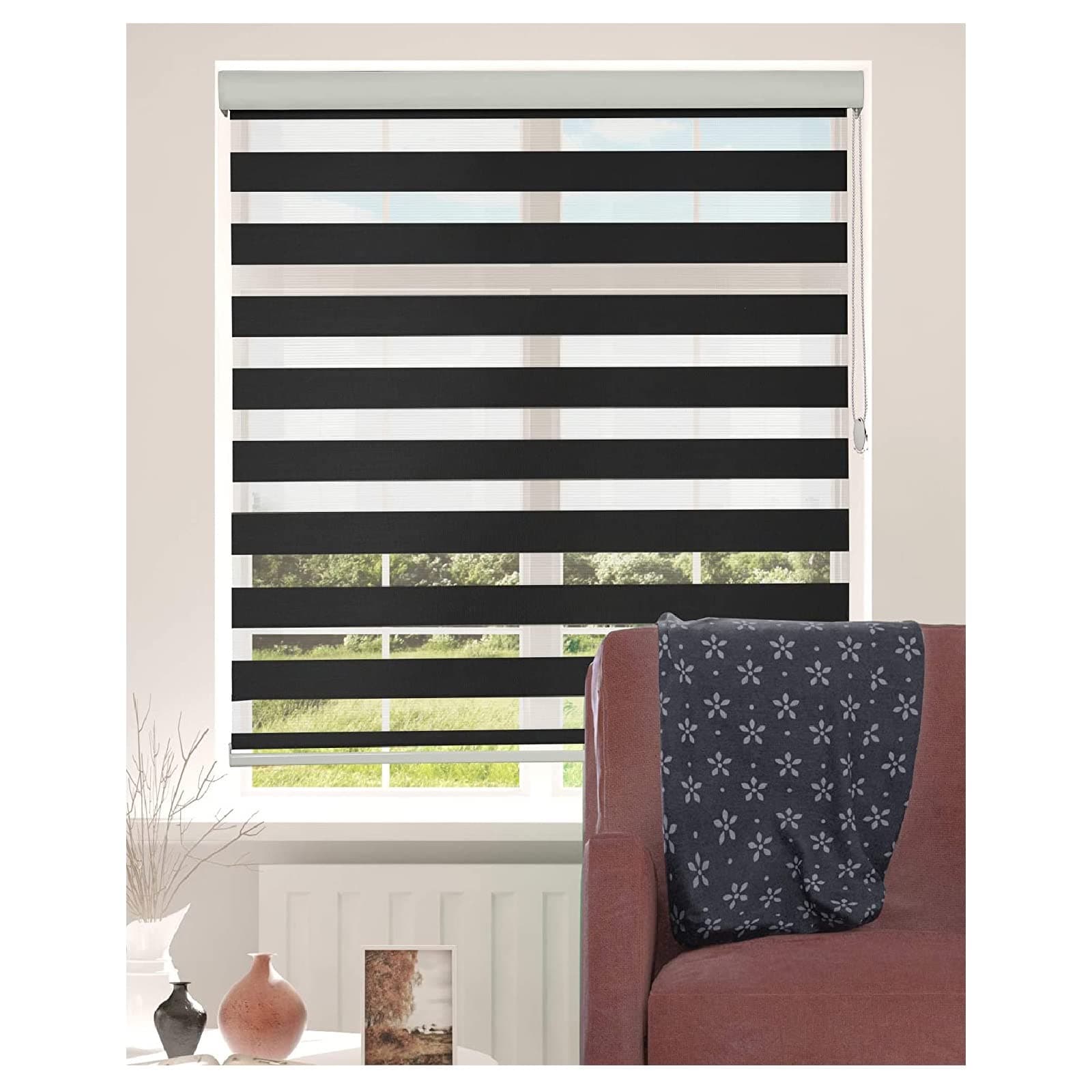 STRMAX Day Night Blind Zebra Roller Blinds Blackout Window Curtain for Bedroom Door Windows Aluminium Cassette Translucent Vision Curtains ( Color : Black , Size : 106x185cm )