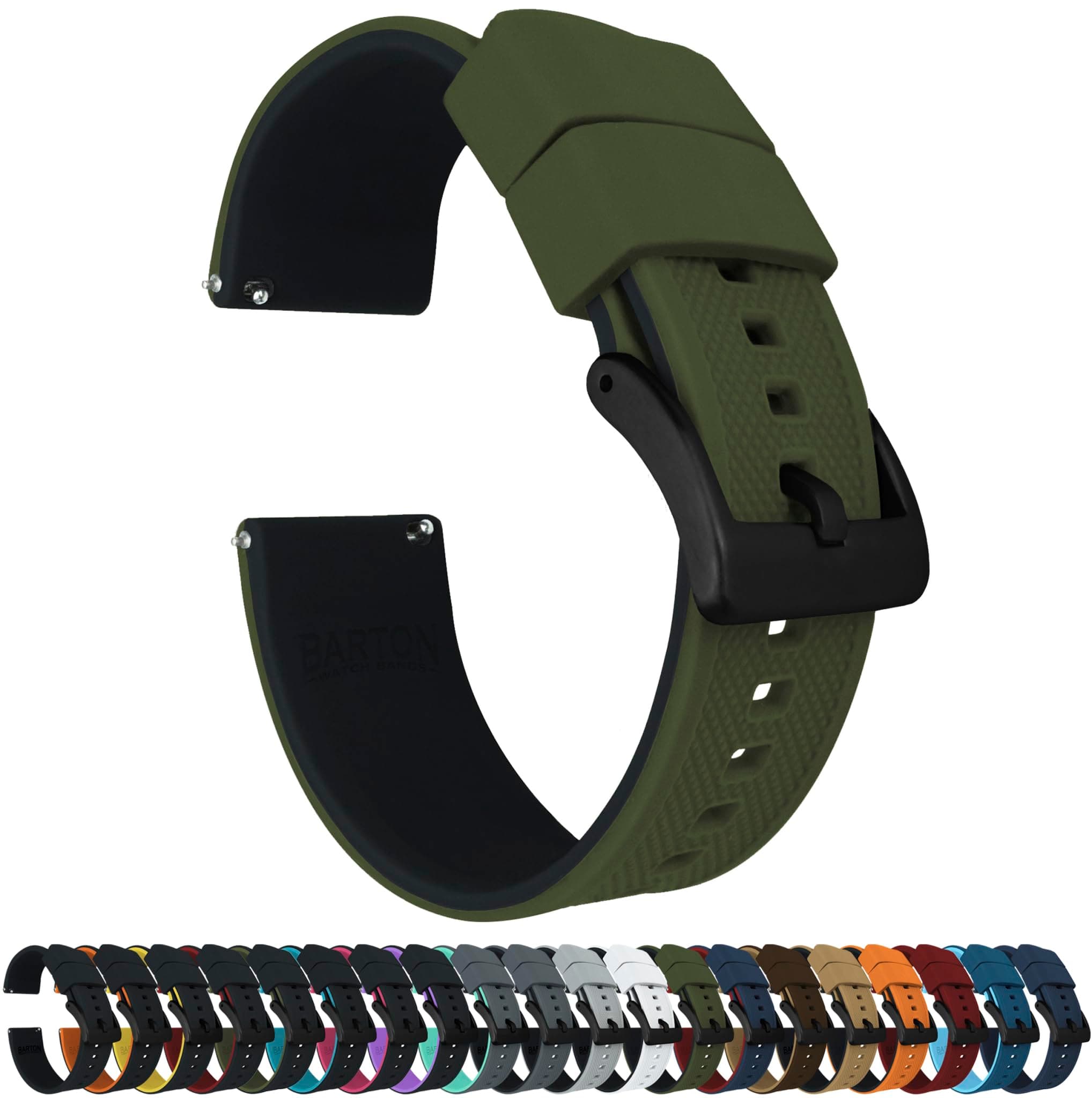 BARTON Elite Silicone Watch Bands - Quick Release - Choose Strap Color & Buckle Color (Stainless Steel, Black PVD or Gunmetal Grey) - 18mm, 20mm, 22mm & 24mm Watch Straps