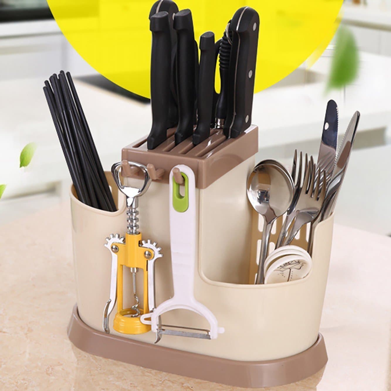 SHOPPOSTREET Multi Functional Kitchen Utensil Stand Kitchen Spoon, Knife and Cutlery Organizer Self Draining Basket for Kitchen Cutlery Storage Box Cutlery Holder Rack (Multicolor)