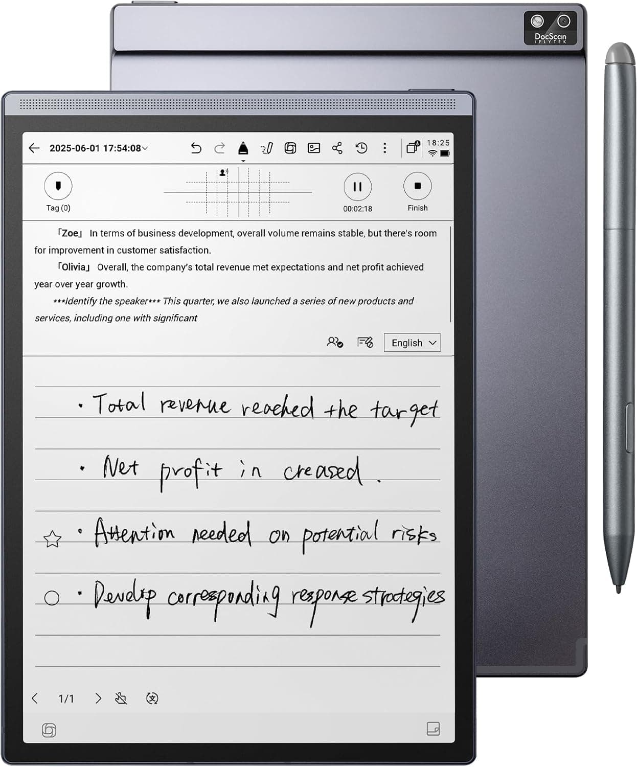 iFLYTEK AINOTE Air 2, 8.2" Paper Tablet with ChatGPT, Handwriting & Voice-to-Text Digital Notebook, Translation&Transcription, for Note-Taking, Reading,Study, WiFi-6 & Bluetooth,32GB, Pen Included