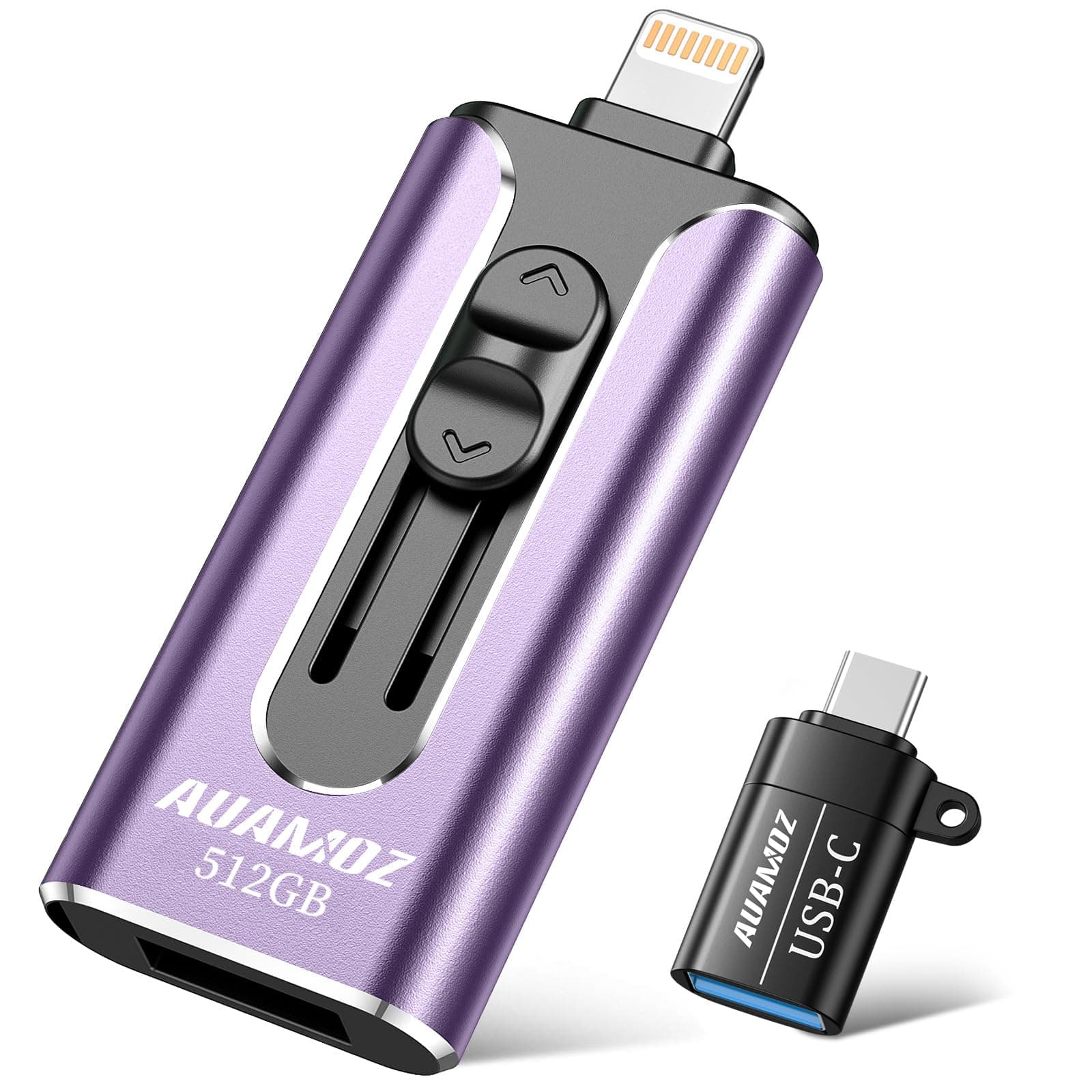 512GB Flash Drives Intended for iPhone, Memory Stick Storage for Photos and Videos Backup, Compatible with iPhone iPad Android PC, Plug and Play, No Application Required (Light Purple)
