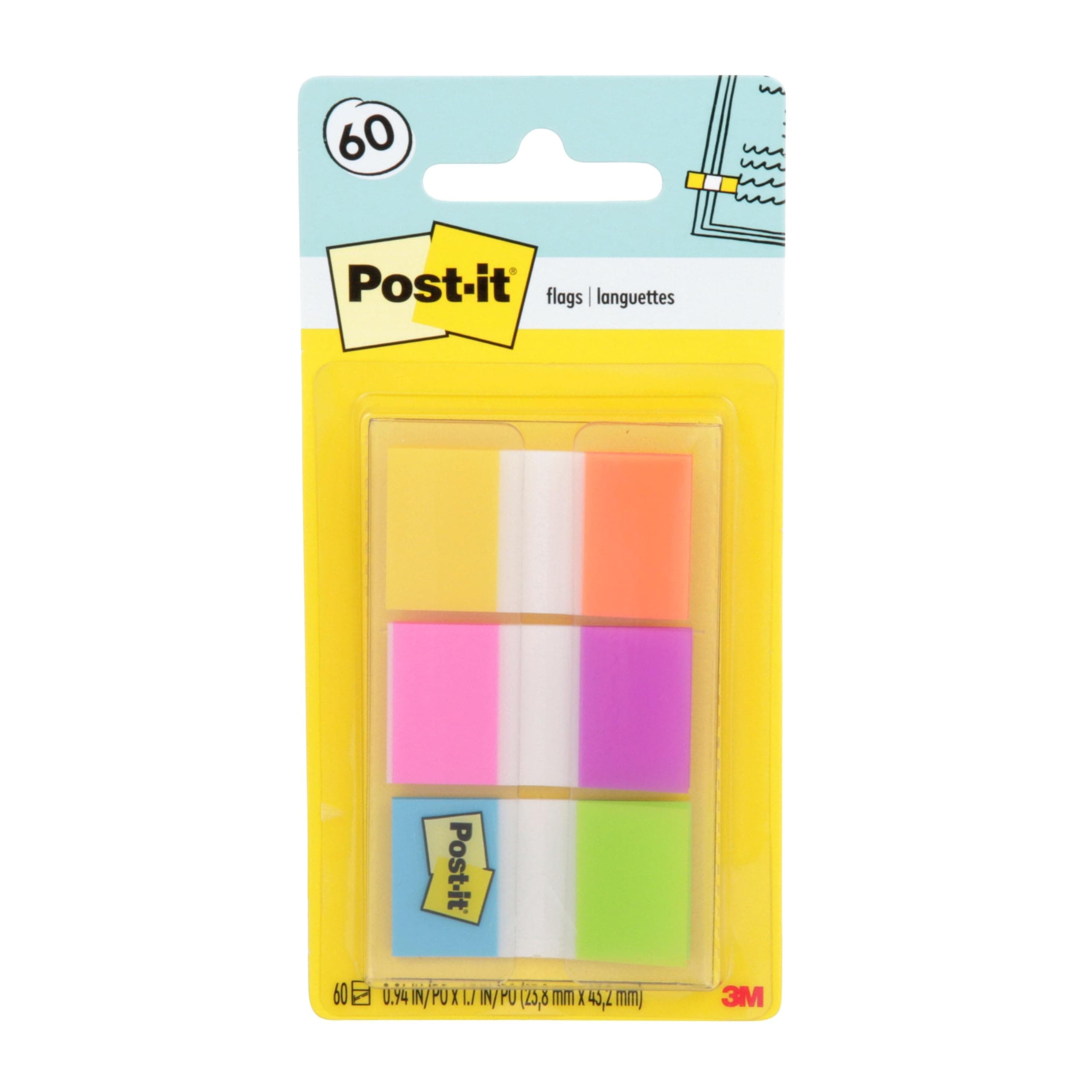 Post-it Electric Glow Collection Flags (140 x 71 mm), 60 Flags, 1 Dispenser