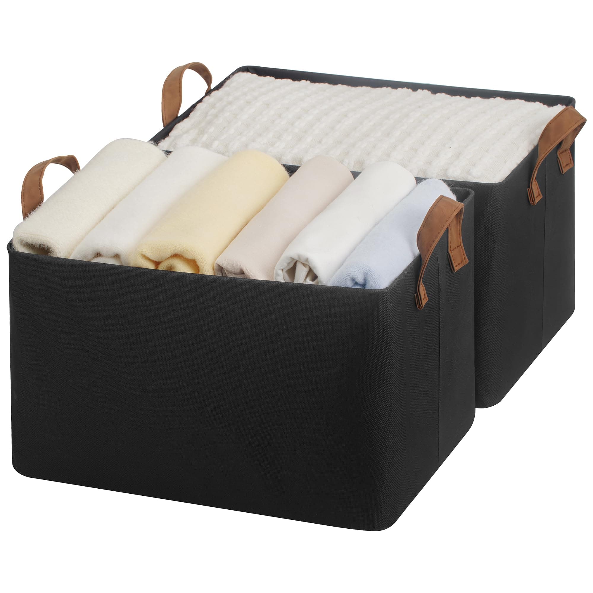 Storage Bins, Fabric Storage Bins for Shelves, Large Storage Baskets with Metal Frame, Closet Baskets and Bins with Handles, Black, 2-Pack