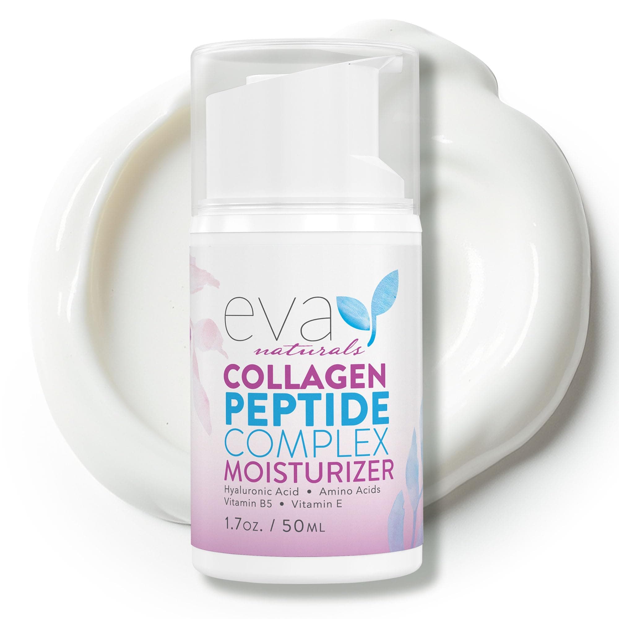 Eva Naturals Collagen Peptide Complex Moisturizer – Face Cream with Multi-Peptides, Hyaluronic Acid, Amino Acids, Vitamin B5 and E – Rich Night Lotion for Youthful Glow and Fine Line Care – 1.7 Fl Oz